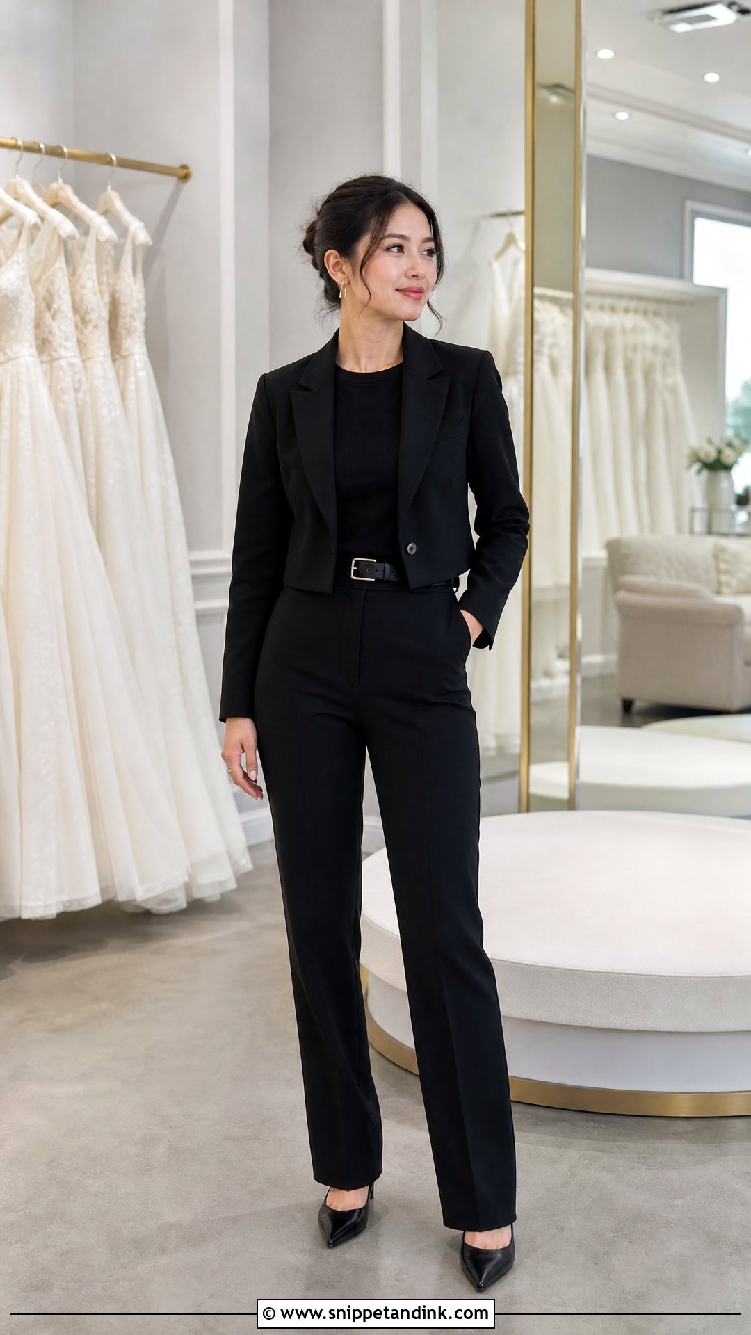 Cropped Blazer And High Waisted Pants Outfit - Snippet and Ink - 20 Bridal Stylist Work Outfit Ideas