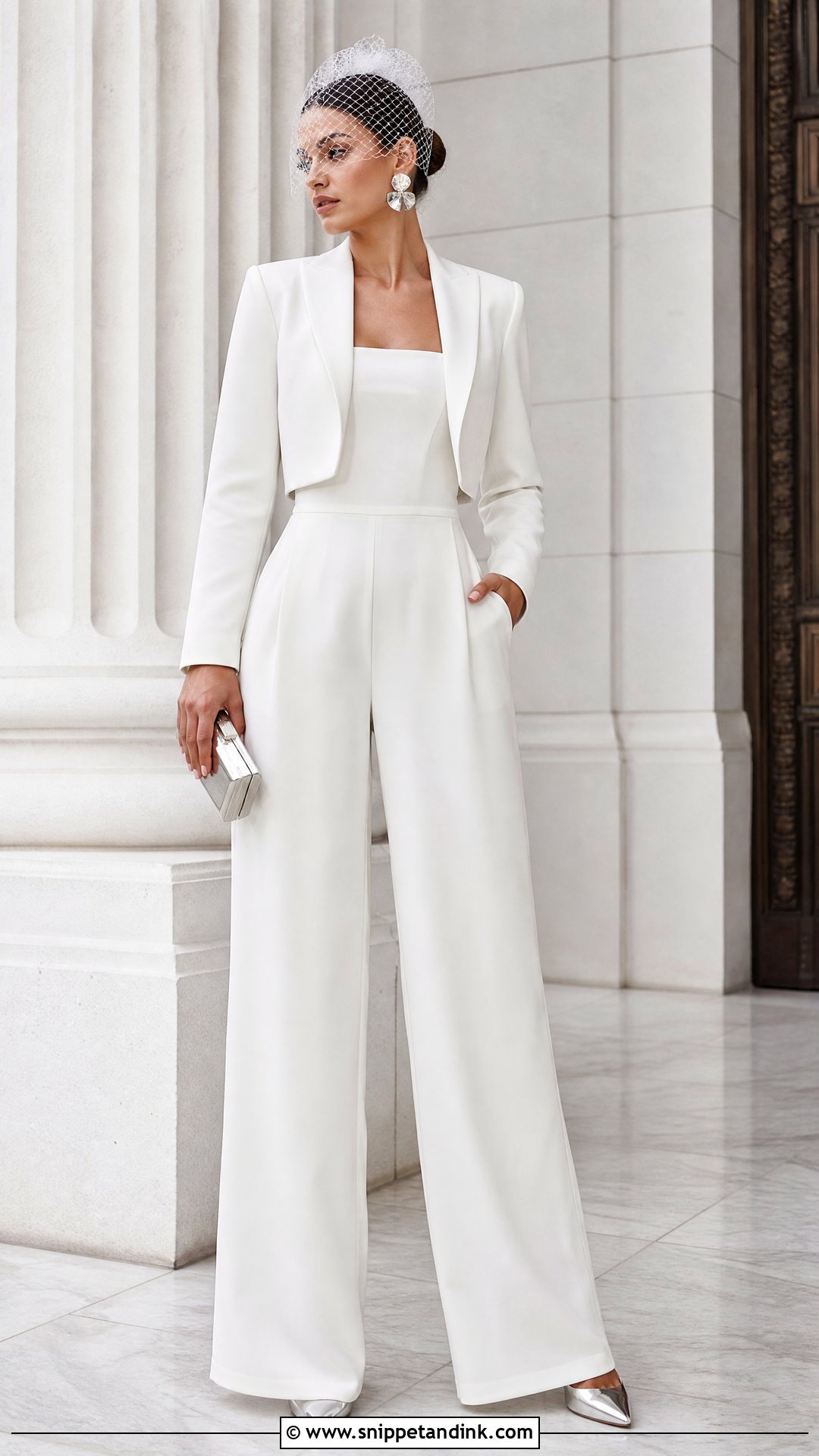Cropped Blazer Wedding Bolero Jacket With Jumpsuit - Snippet and Ink - 20 Wedding Bolero Jacket Ideas