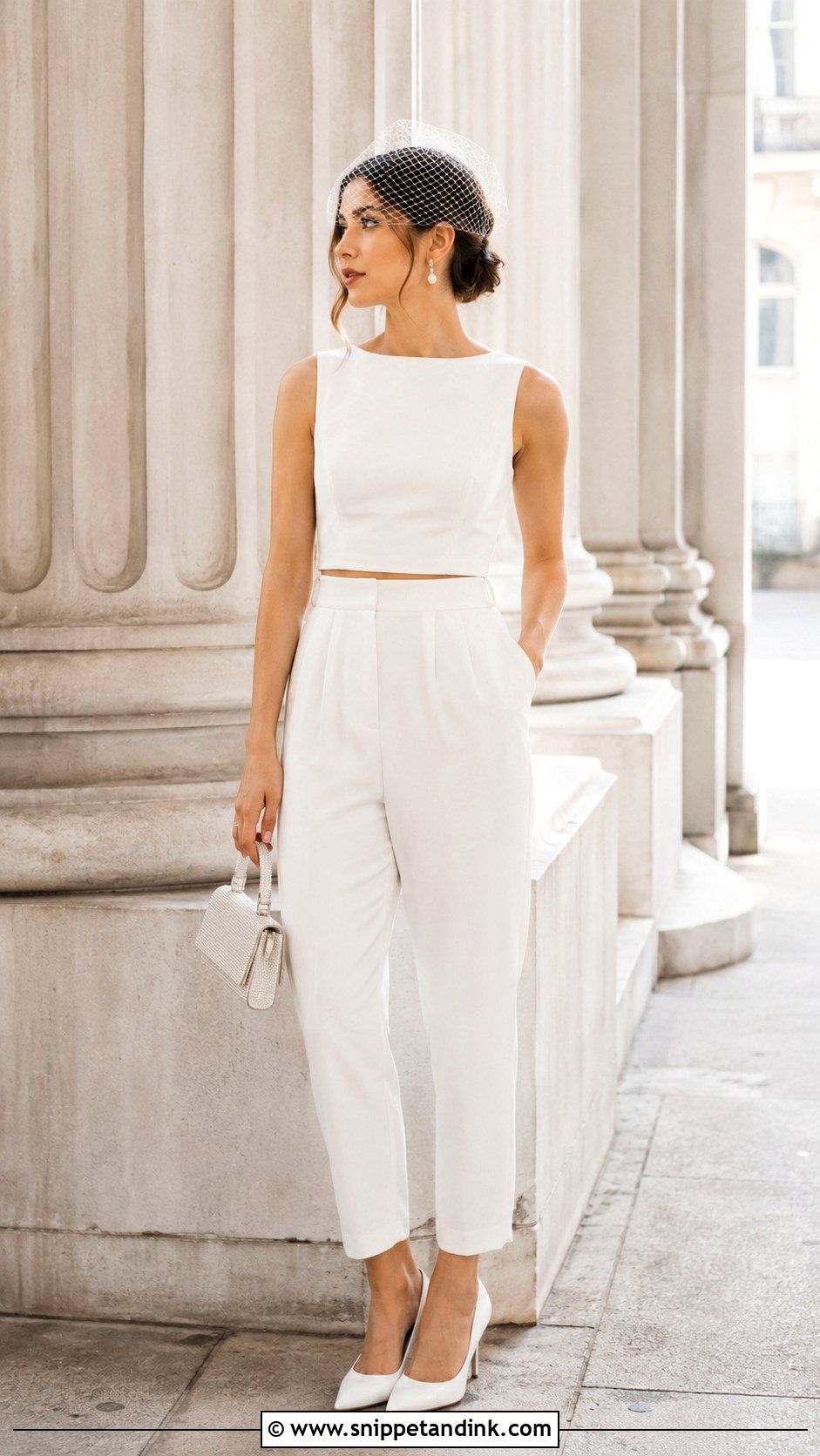 Cropped Civil Wedding Jumpsuit With Pumps - Snippet and Ink - 20 Civil Wedding Jumpsuit Ideas