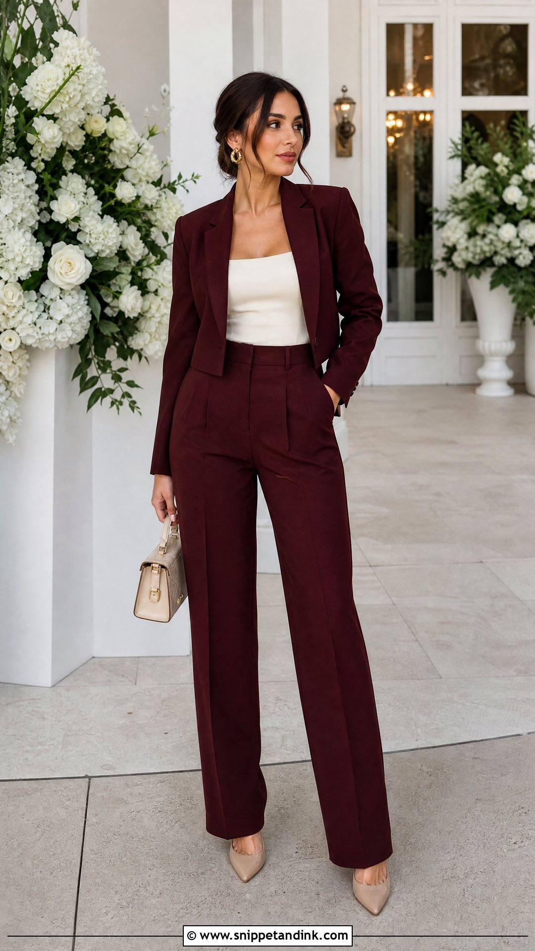 Cropped Maroon Wedding Suit With High Waisted Pants - Snippet and Ink - 20 Maroon Wedding Suit Ideas