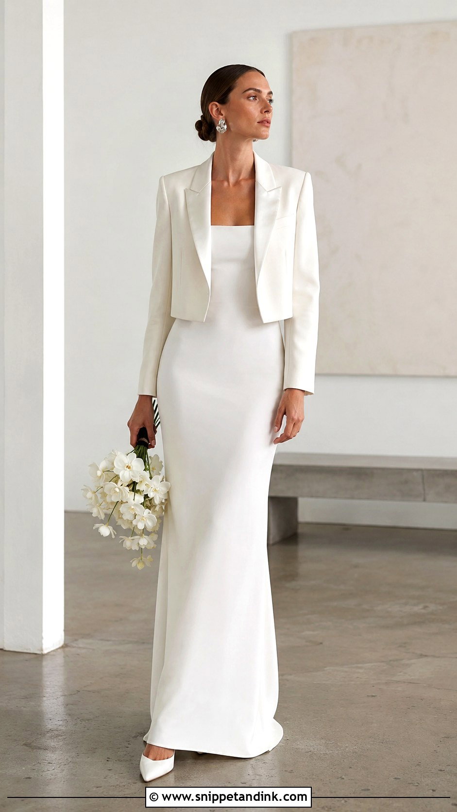 Cropped Tuxedo Jacket With Modern Wedding Dress - Snippet and Ink - 25 Wedding Dress Coverup Ideas