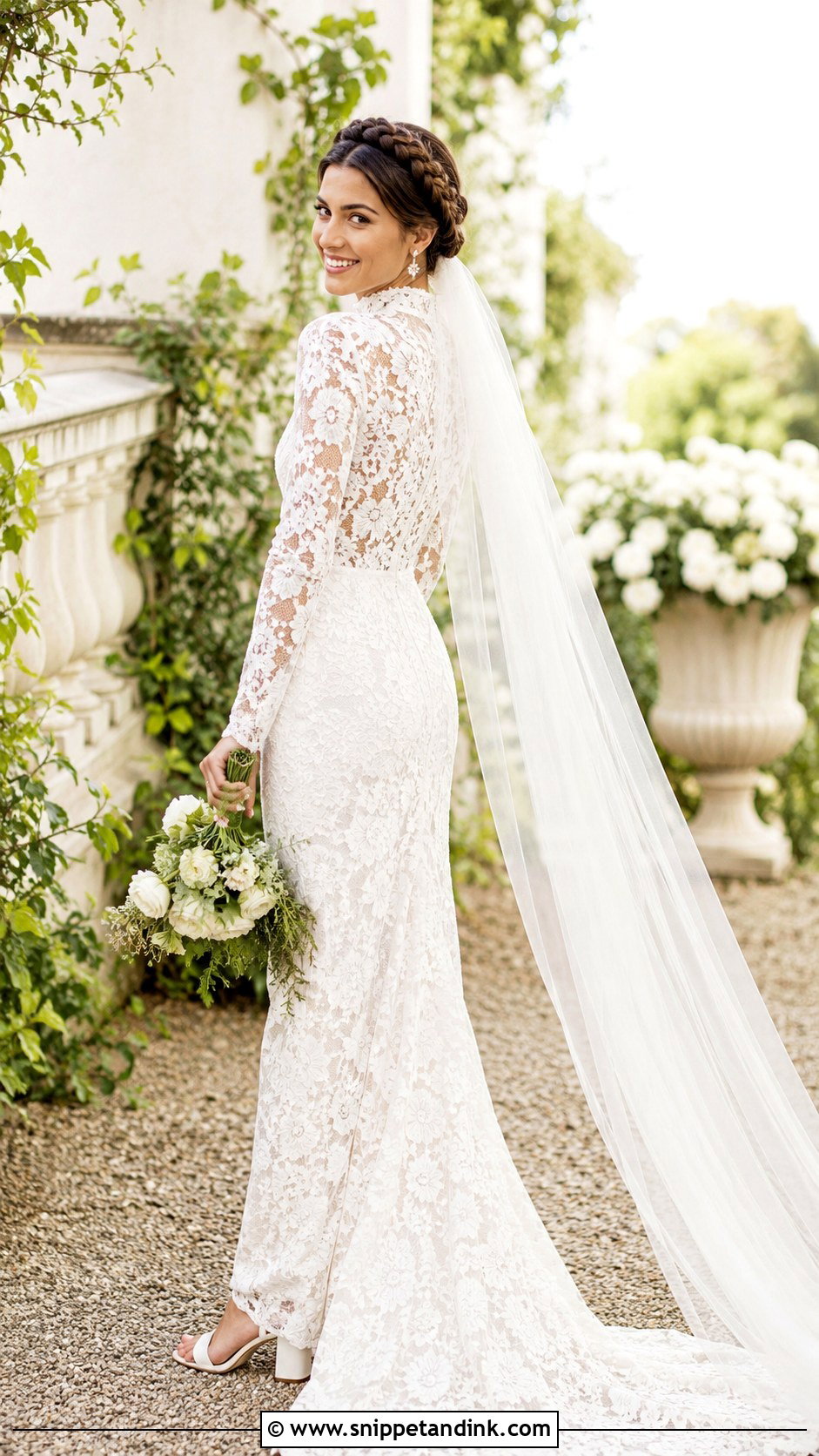 Crown Braid Updo For High Neck Wedding Dress - Snippet and Ink - 20 High Neck Wedding Dress Hairstyle Ideas