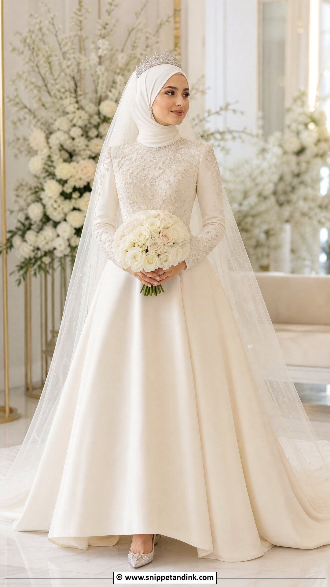 Crown Hijab Bride Look - Snippet and Ink - 35 Hijab Bride Ideas