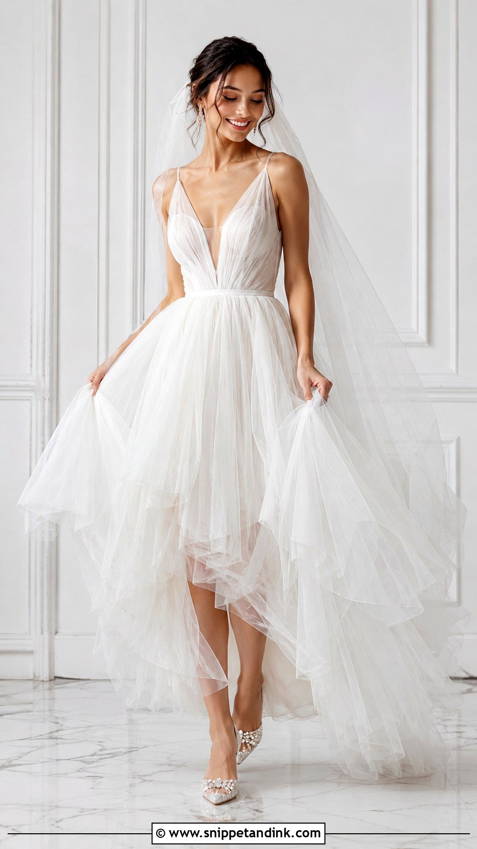 Crystal Ballet Flats With Tulle Wedding Dress - Snippet and Ink - 25 Wedding Ballet Flats Ideas