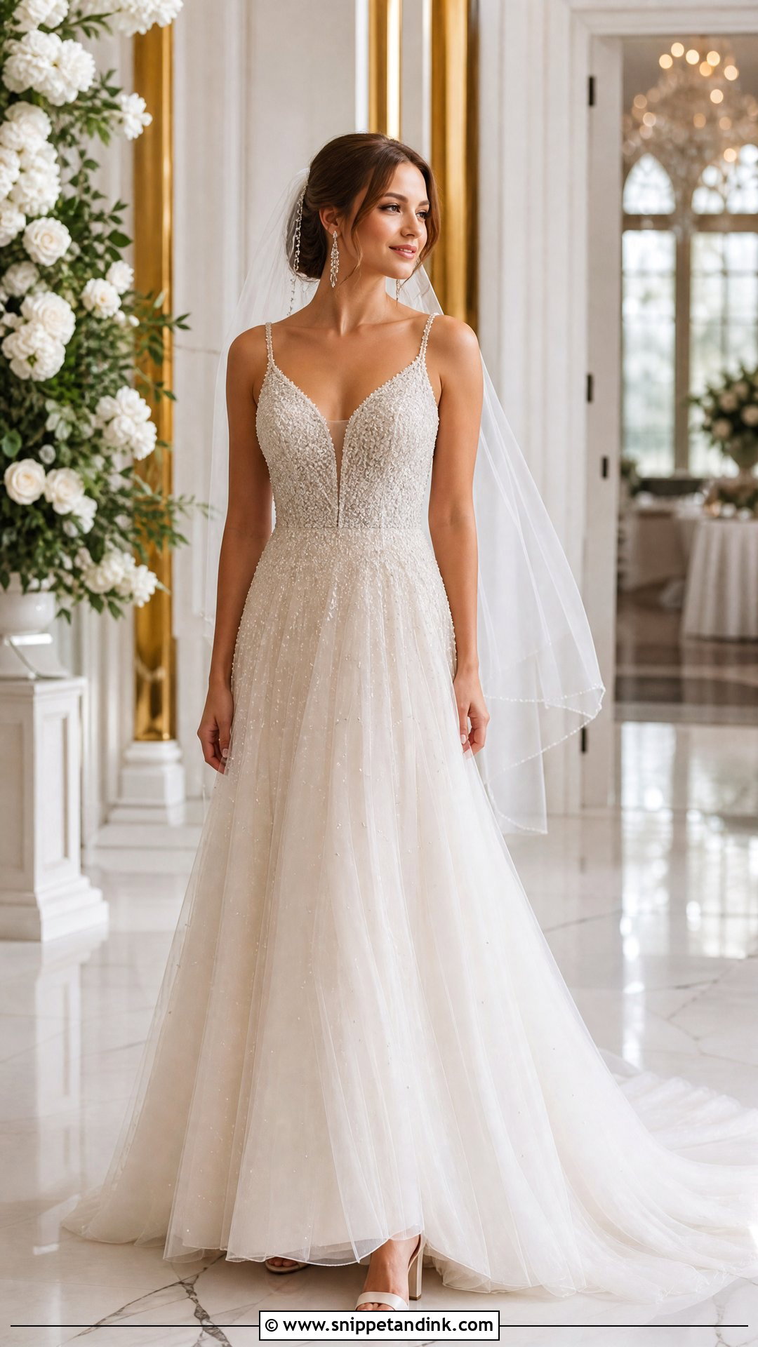 Crystal Beaded A Line Wedding Dress - Snippet and Ink - 25 Crystal Beaded Wedding Dress Ideas