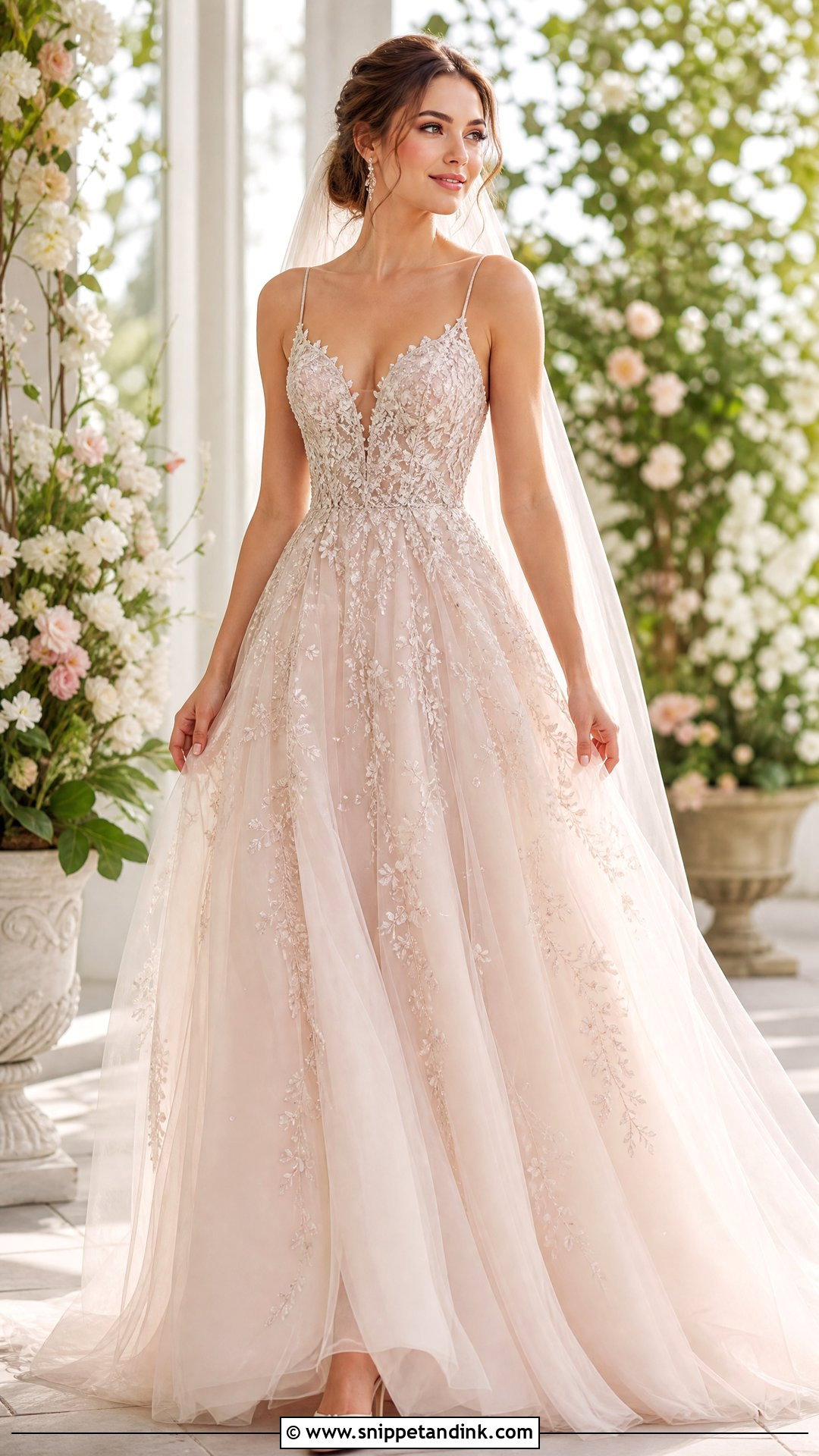 Crystal Beaded Blush Wedding Dress - Snippet and Ink - 25 Crystal Beaded Wedding Dress Ideas