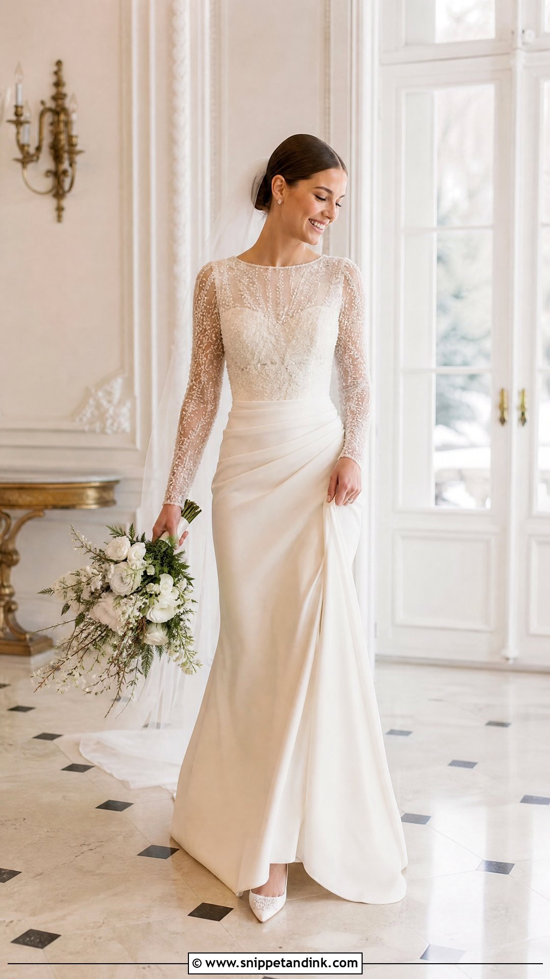 Crystal Beaded Long Sleeve Wedding Dress - Snippet and Ink - 25 Crystal Beaded Wedding Dress Ideas