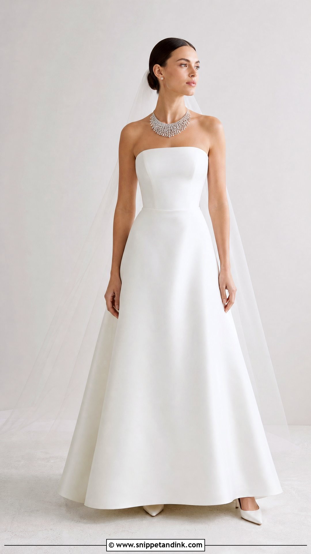 Crystal Bib Necklace With Simple Wedding Dress - Snippet and Ink - 20 Wedding Dress Necklace Ideas