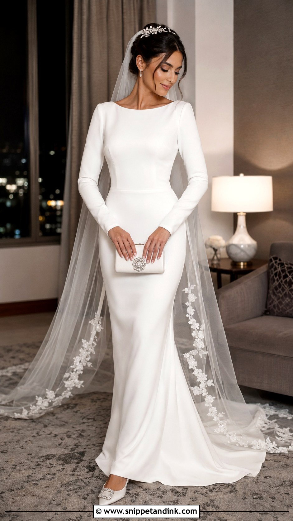 Crystal Bridal Ballet Flats With Simple Crepe Gown - Snippet and Ink - 20 Bridal Ballet Flats Ideas