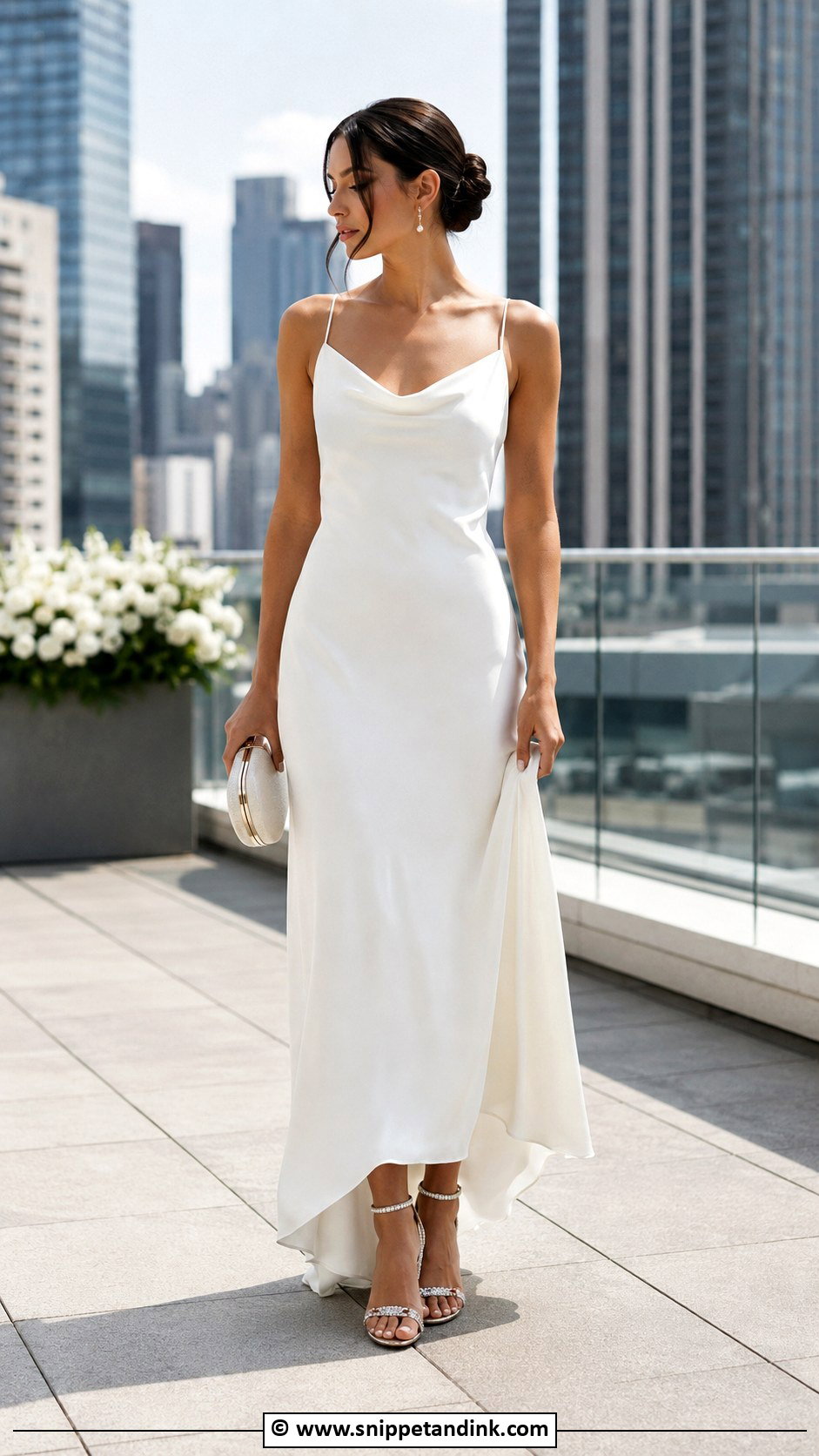 Crystal Bridal Sandals With A Simple Wedding Dress - Snippet and Ink - 30 Bridal Footwear Ideas