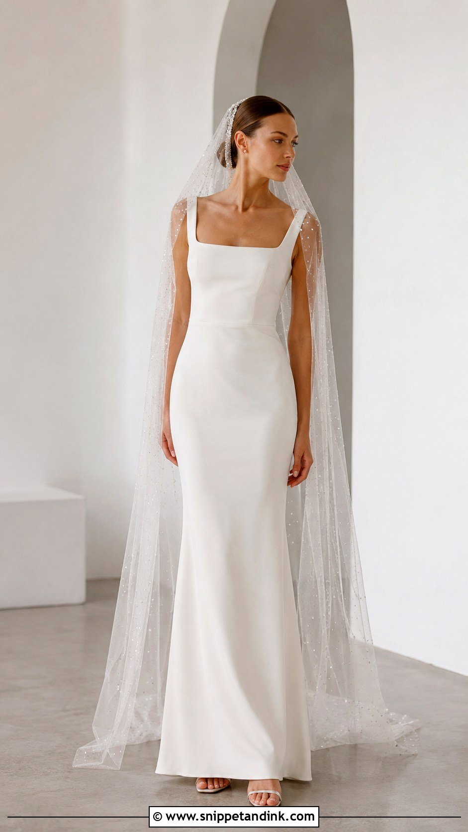 Crystal Cap Veil With Minimalist Dress - Snippet and Ink - 25 Cap Veil Ideas