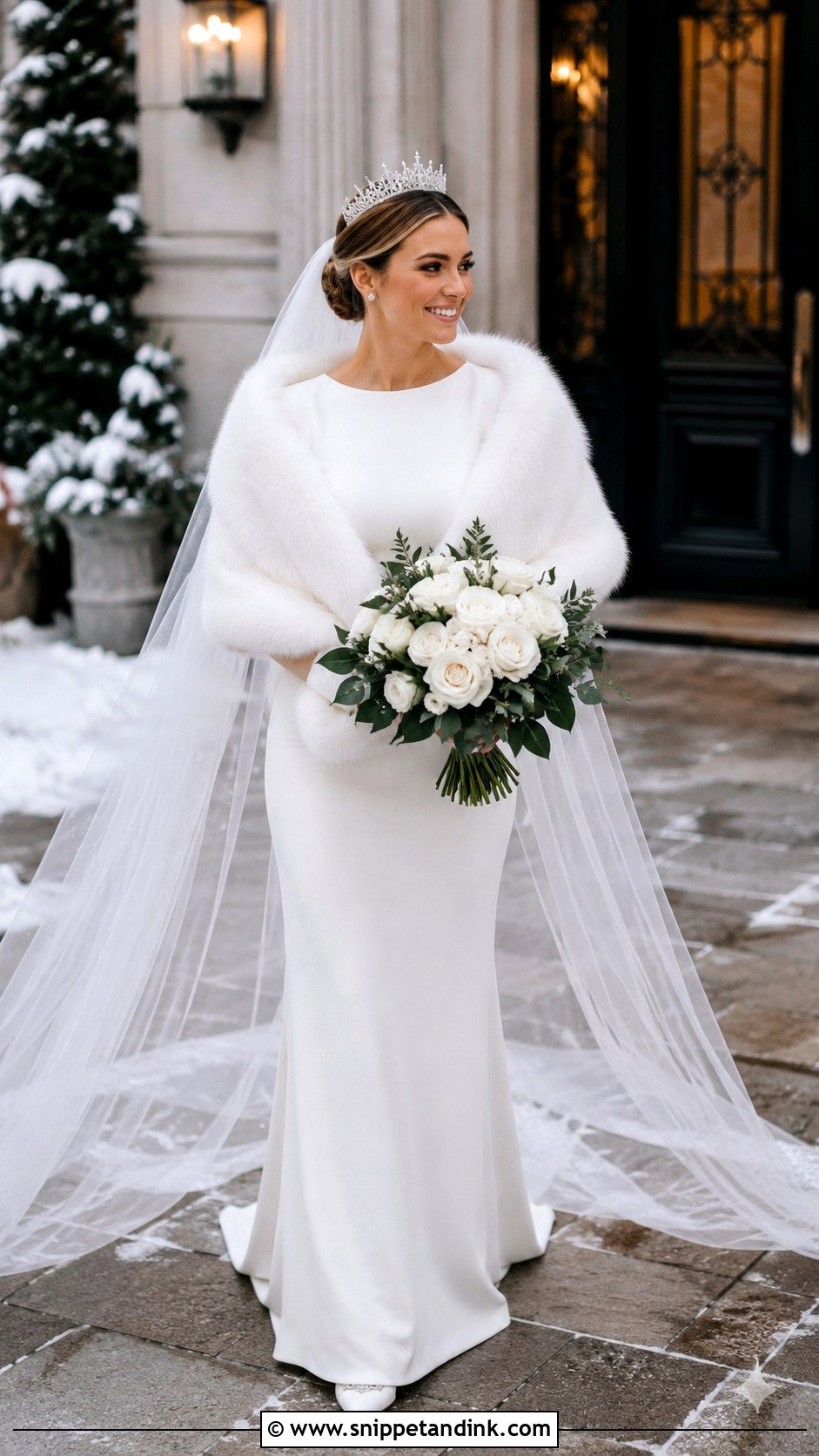 Crystal Crown Bride With Long Sleeve Gown - Snippet and Ink - 20 Crown Bride Ideas