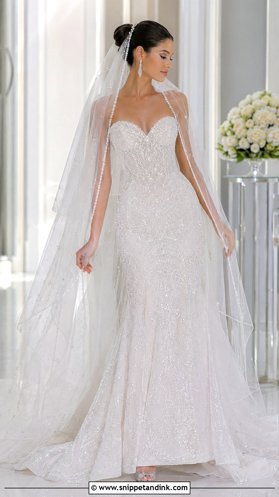 Crystal Double Veil With Glamorous Wedding Dress - Snippet and Ink - 20 Double Veil Ideas