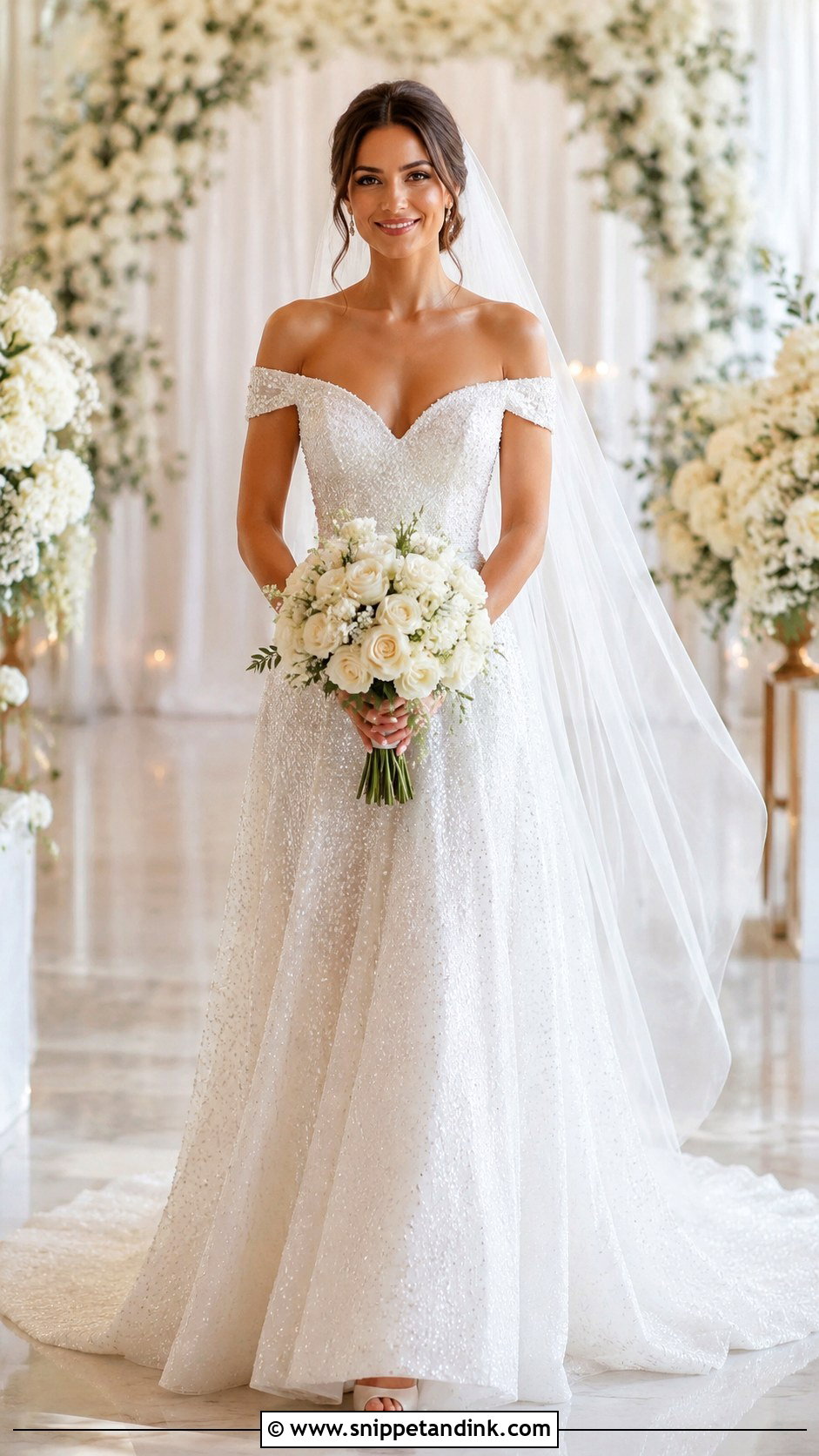 Crystal Off Shoulder Wedding Dress - Snippet and Ink - 25 Crystal Wedding Dresses