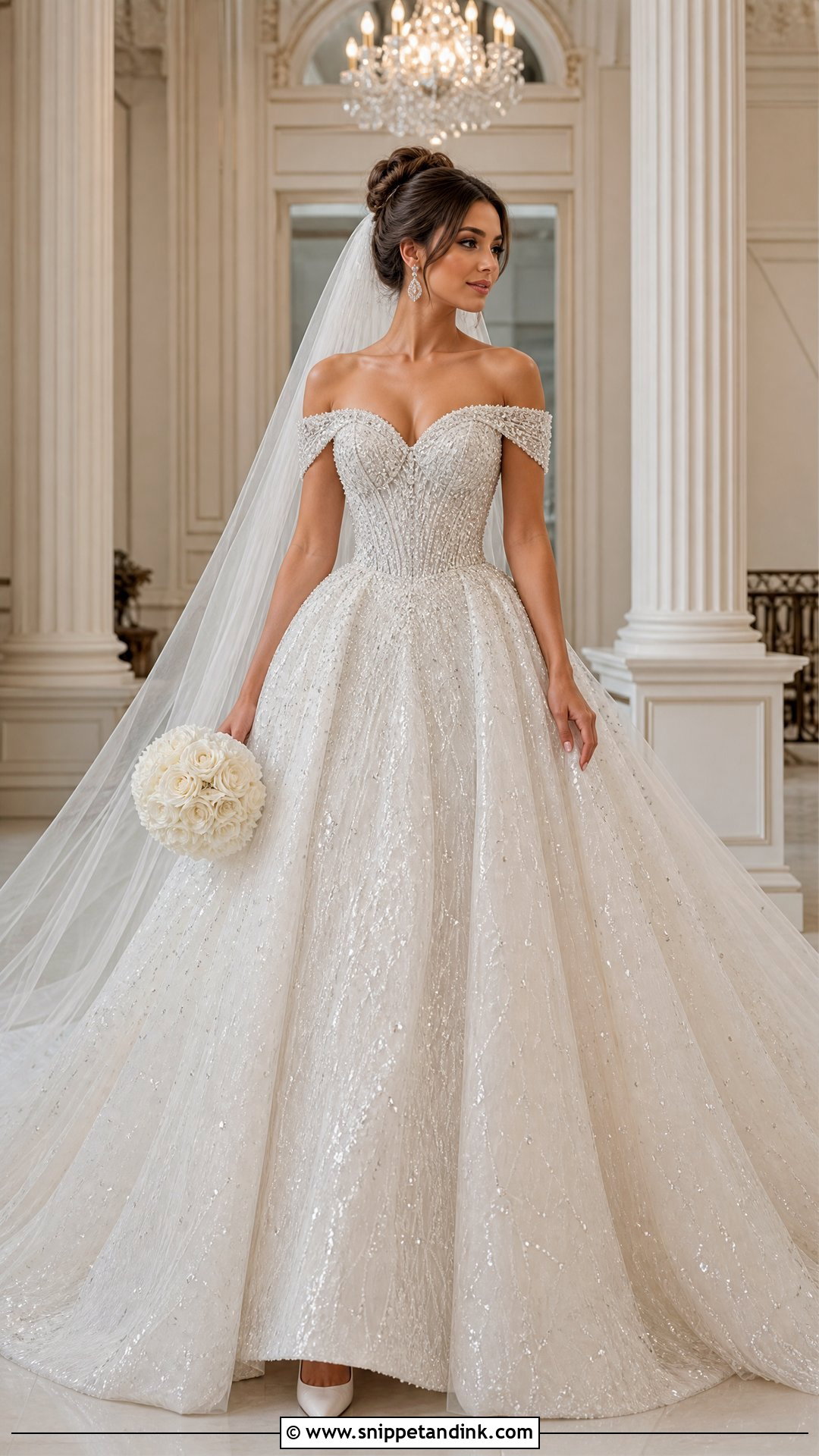 Crystal Off the Shoulder Wedding Dress - Snippet and Ink - 20 Jeweled Wedding Dress Ideas