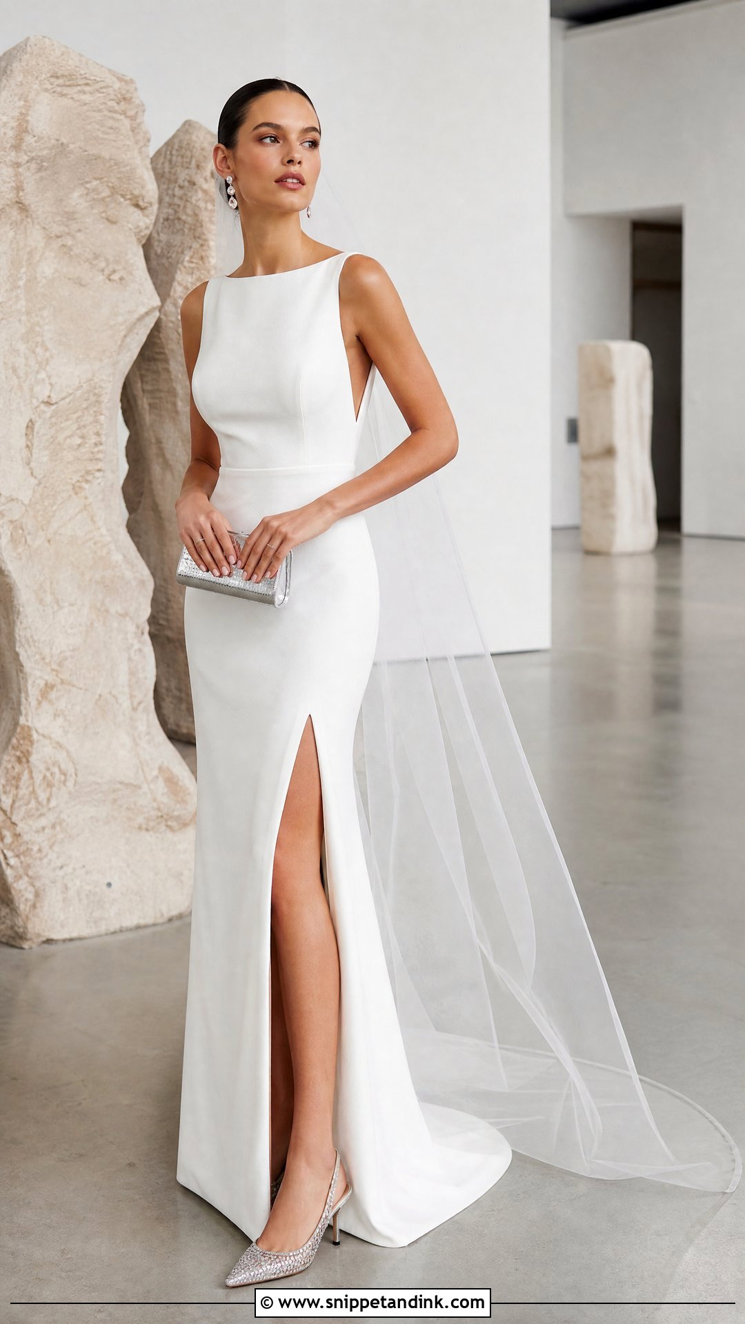 Crystal Slingback Pumps With Crepe Wedding Dress - Snippet and Ink - 20 Wedding Pumps Ideas
