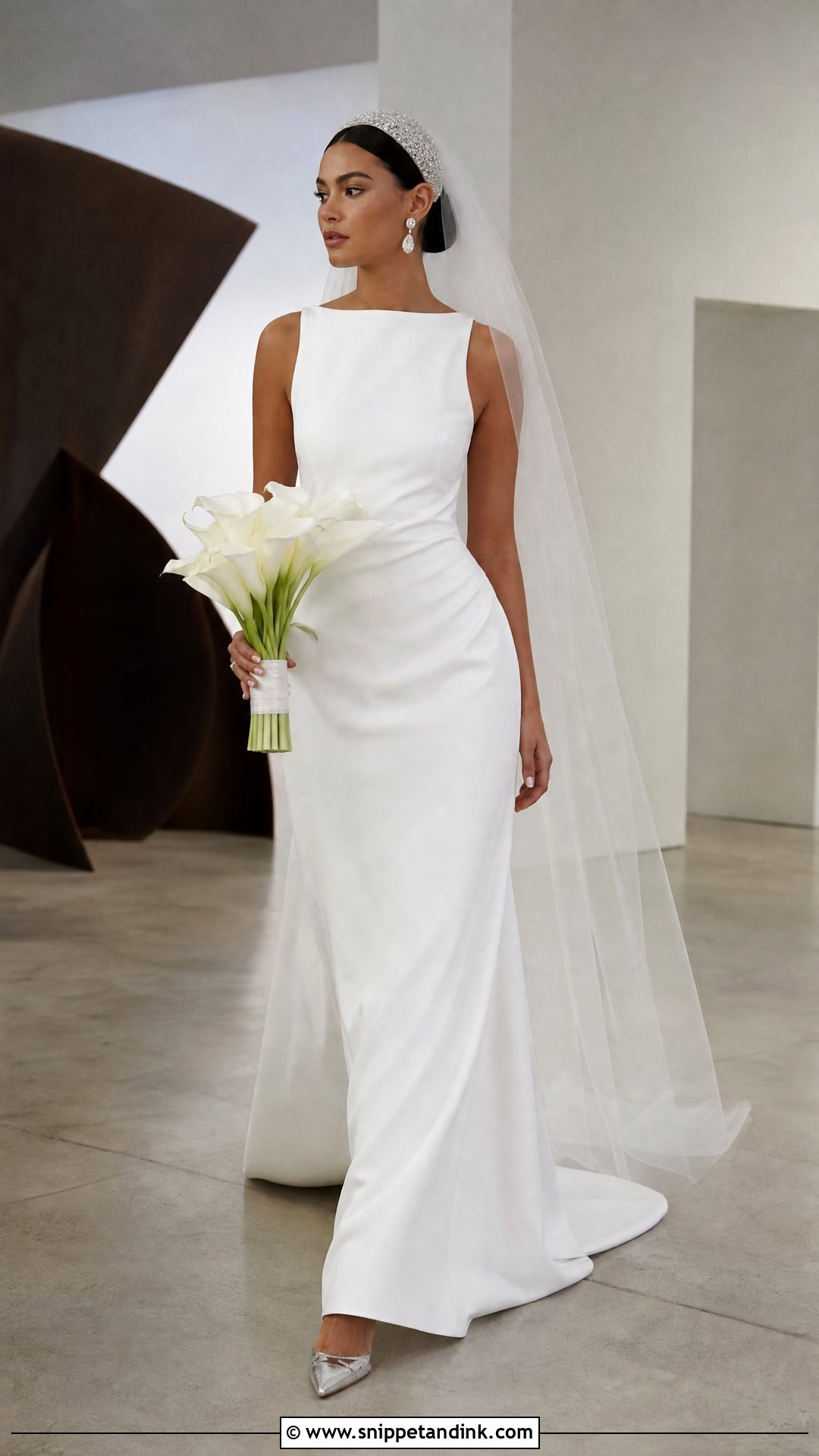 Crystal Wedding Cap With Column Gown - Snippet and Ink - 20 Wedding Cap Ideas