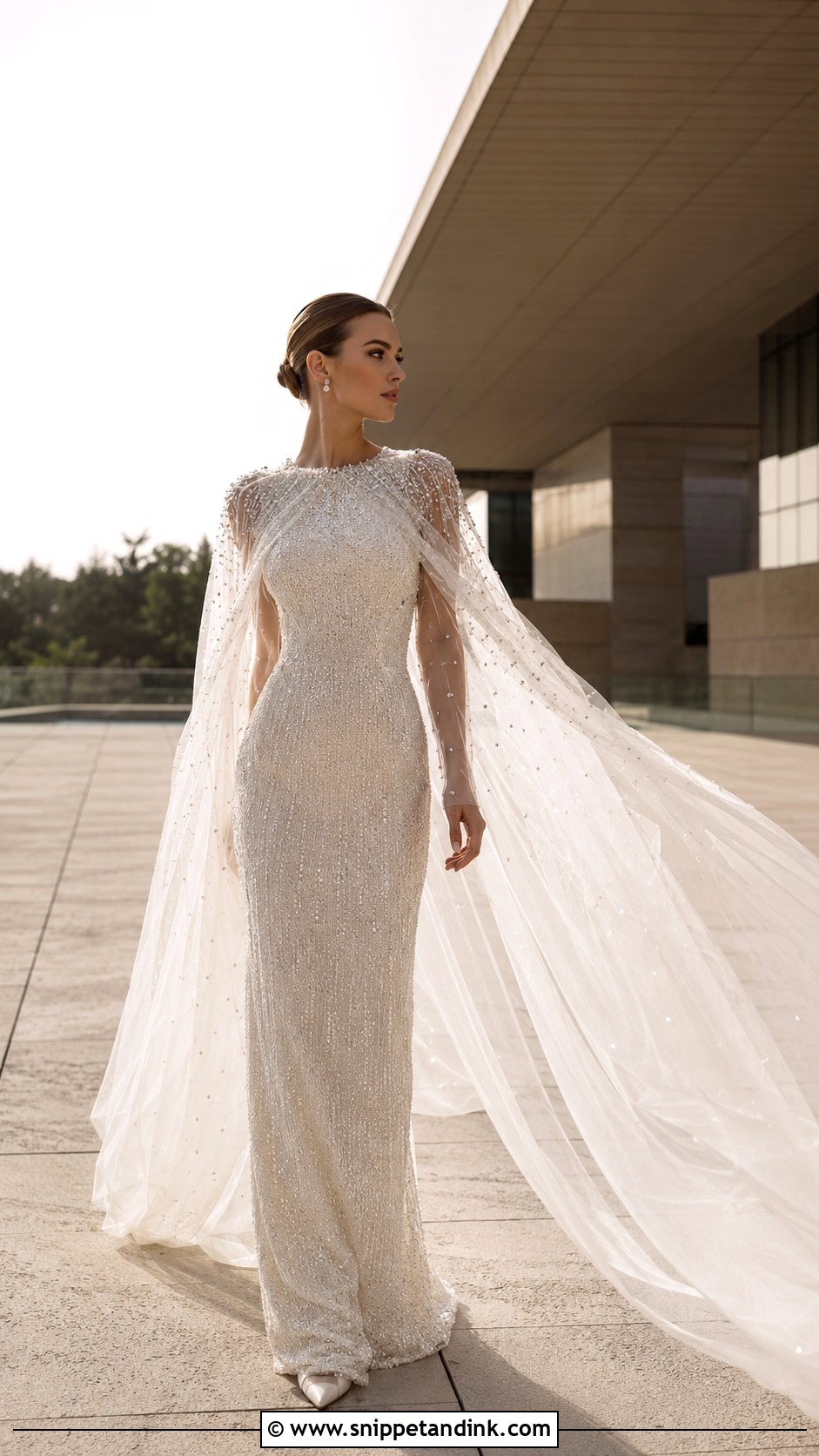 Crystal Wedding Dress With Cape - Snippet and Ink - 20 Crystal Wedding Dress Ideas