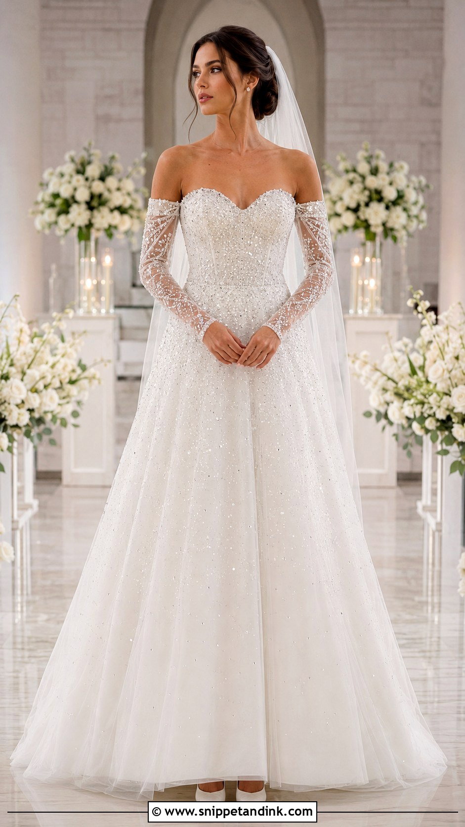 Crystal Wedding Dress With Detachable Sleeves - Snippet and Ink - 20 Crystal Wedding Dress Ideas