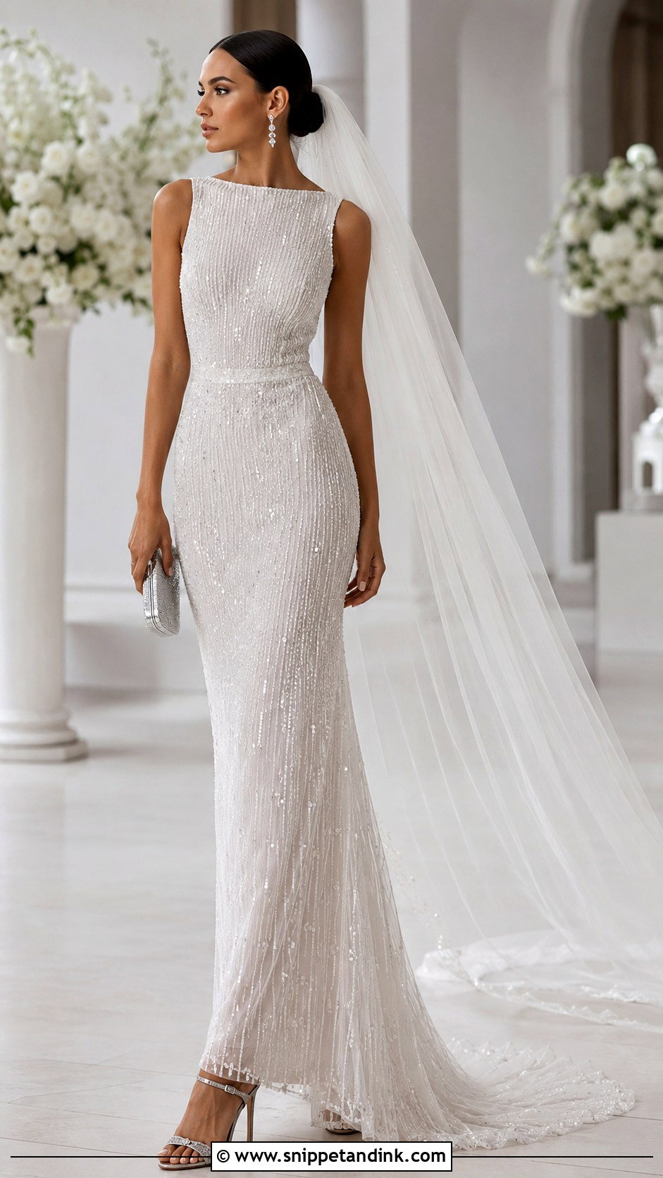 Crystal Wedding Heels With Beaded Column Dress - Snippet and Ink - 20 Aesthetic Wedding Heels Ideas