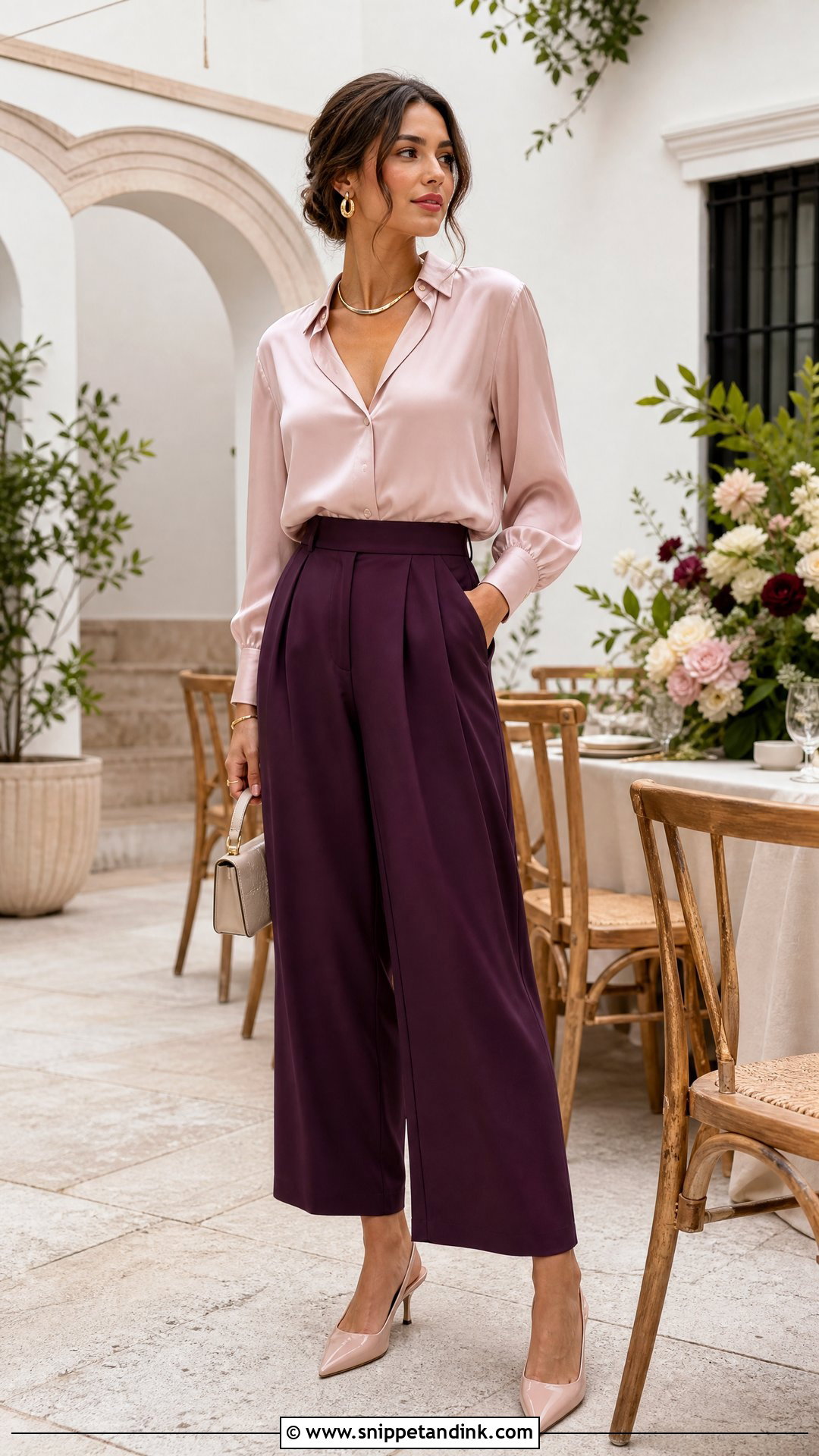 Culottes And Silk Blouse Wedding Outfit - Snippet and Ink - 20 Wedding Outfit Pants Women Ideas