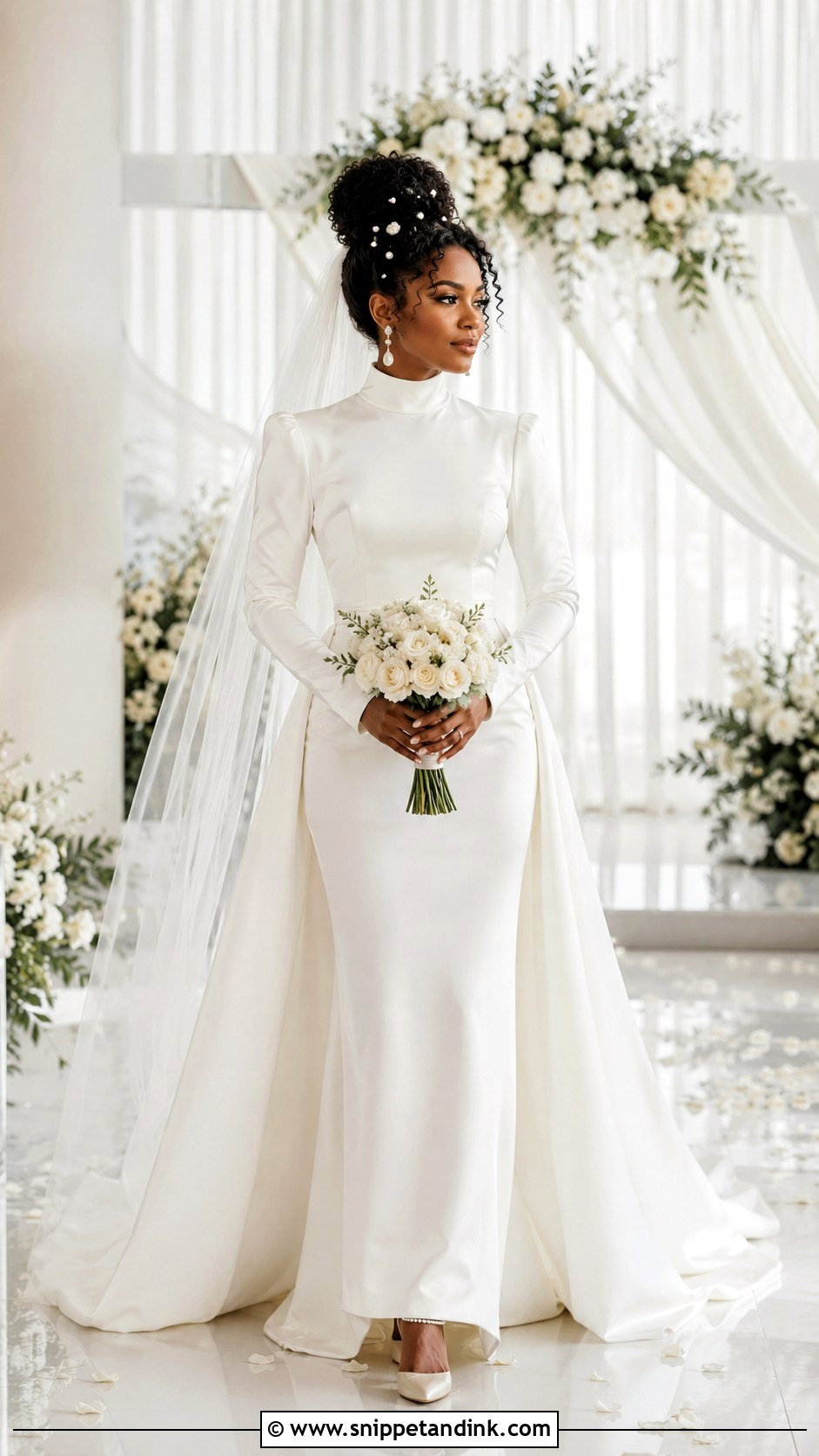 Curly Top Knot For High Neck Wedding Dress - Snippet and Ink - 20 High Neck Wedding Dress Hairstyle Ideas