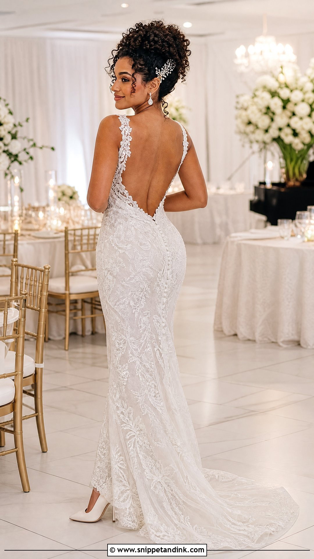 Curly Updo For Open Back Wedding Dress - Snippet and Ink - 20 Open Back Wedding Dress Hairstyles