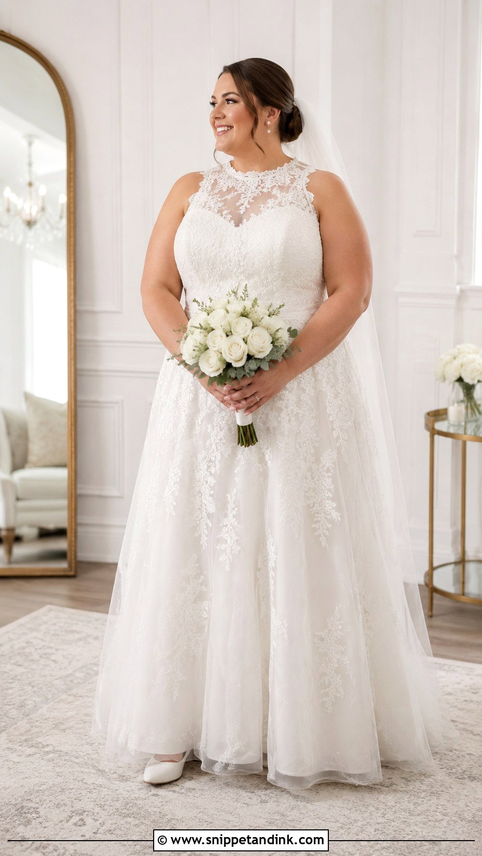 Curve High Neck Lace Wedding Dress - Snippet and Ink - 20 Curve Wedding Dresses