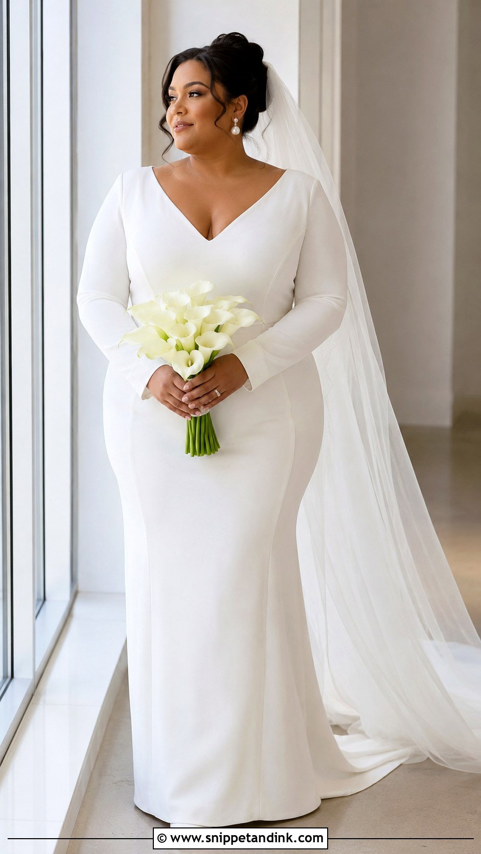 Curve Long Sleeve Crepe Wedding Dress - Snippet and Ink - 20 Curve Wedding Dresses