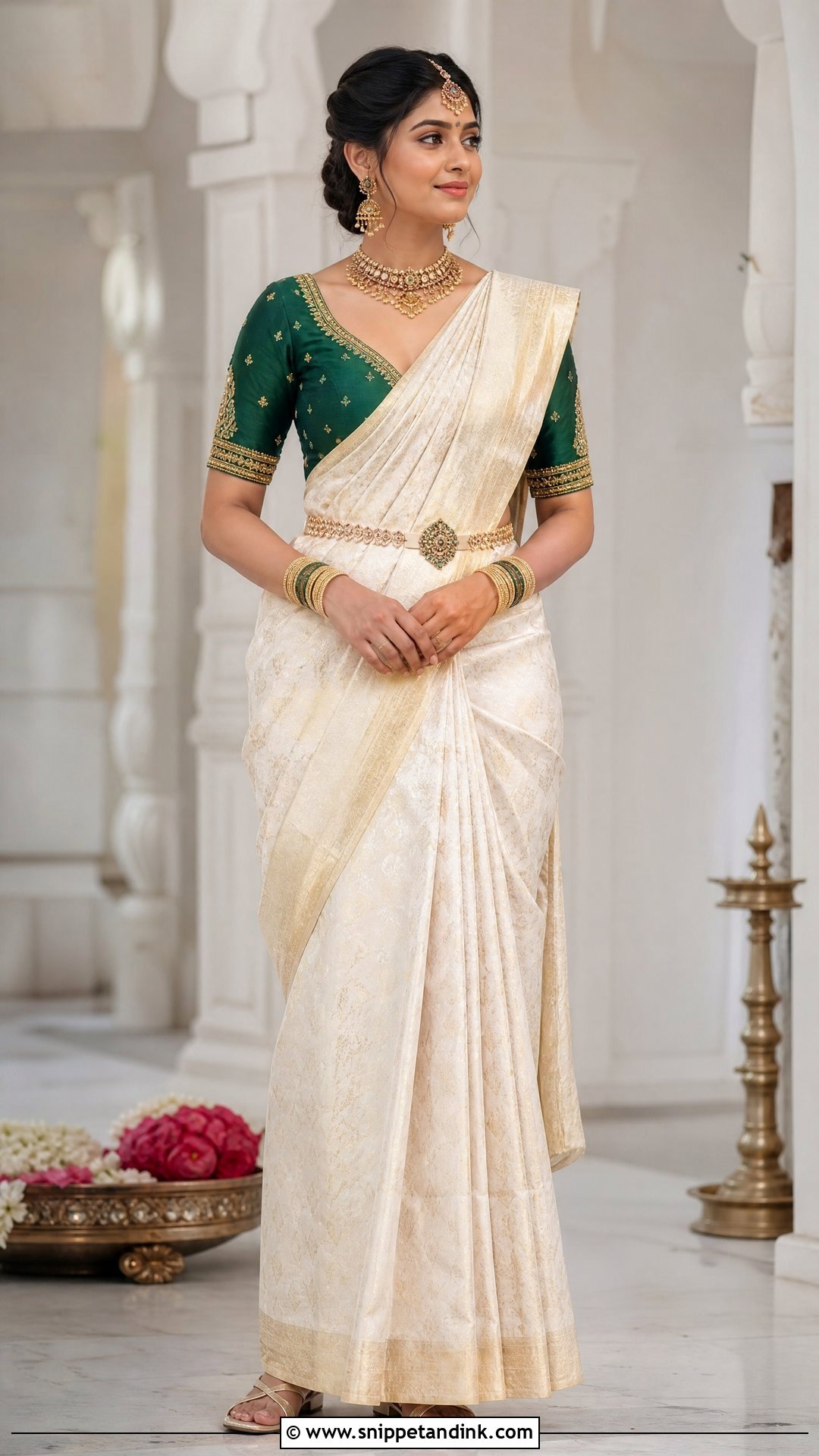 Curved V Neck Bridal Blouse With Saree - Snippet and Ink - 20 V Neck Bridal Blouse Ideas