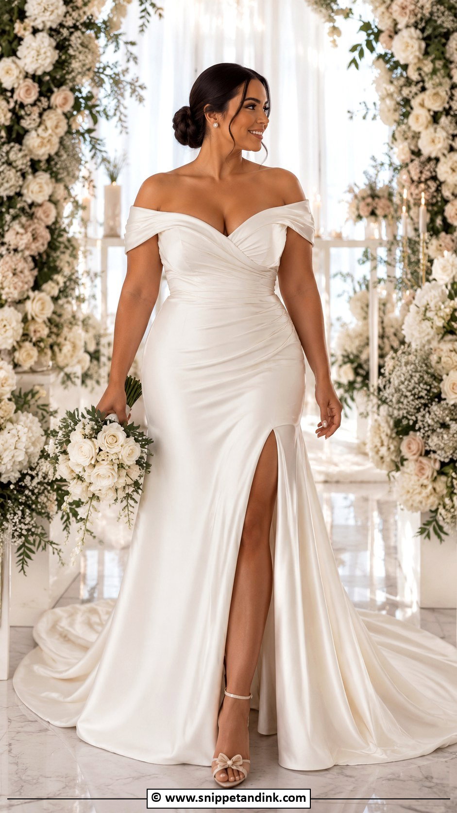 Curvy Bride Off Shoulder Wedding Dress - Snippet and Ink - 25 Curvy Bride Dress Ideas