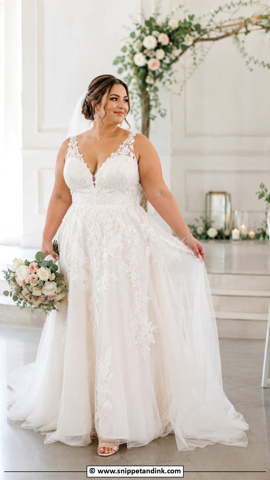 Curvy Bride V Neck Wedding Dress - Snippet and Ink - 25 Curvy Bride Dress Ideas