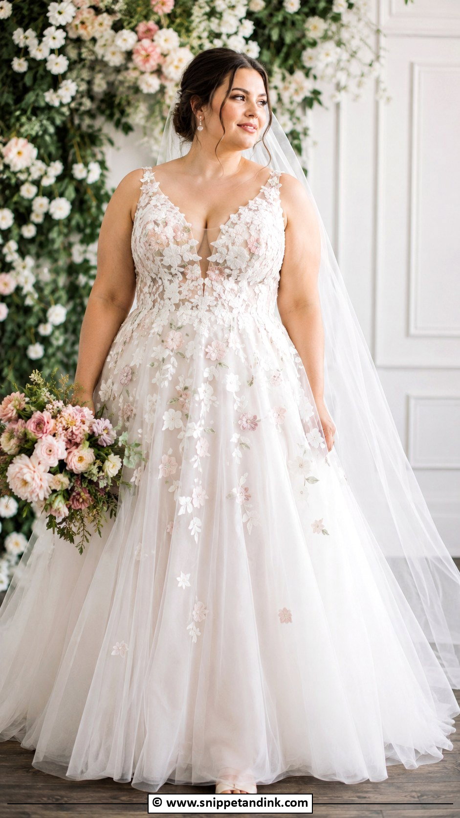 Curvy Floral Wedding Dress - Snippet and Ink - 30 Curvy Wedding Dress Ideas