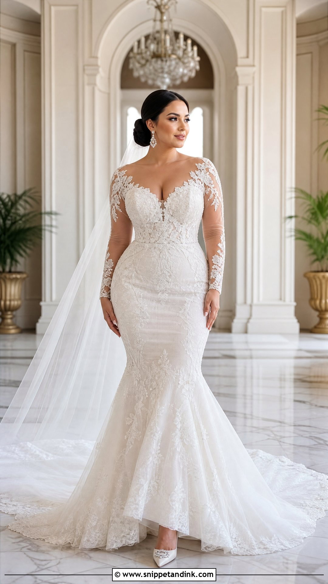 Curvy Mermaid Lace Wedding Dress With Long Sleeves - Snippet and Ink - 20 Vintage Lace Wedding Dress with Sleeves