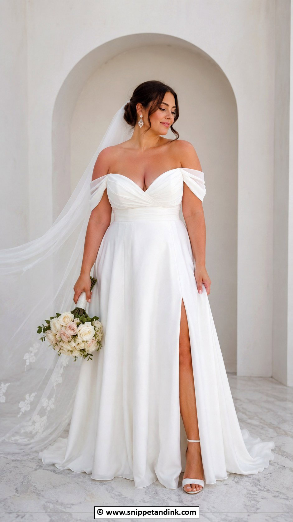 Curvy Off Shoulder Wedding Dress - Snippet and Ink - 30 Curvy Wedding Dress Ideas