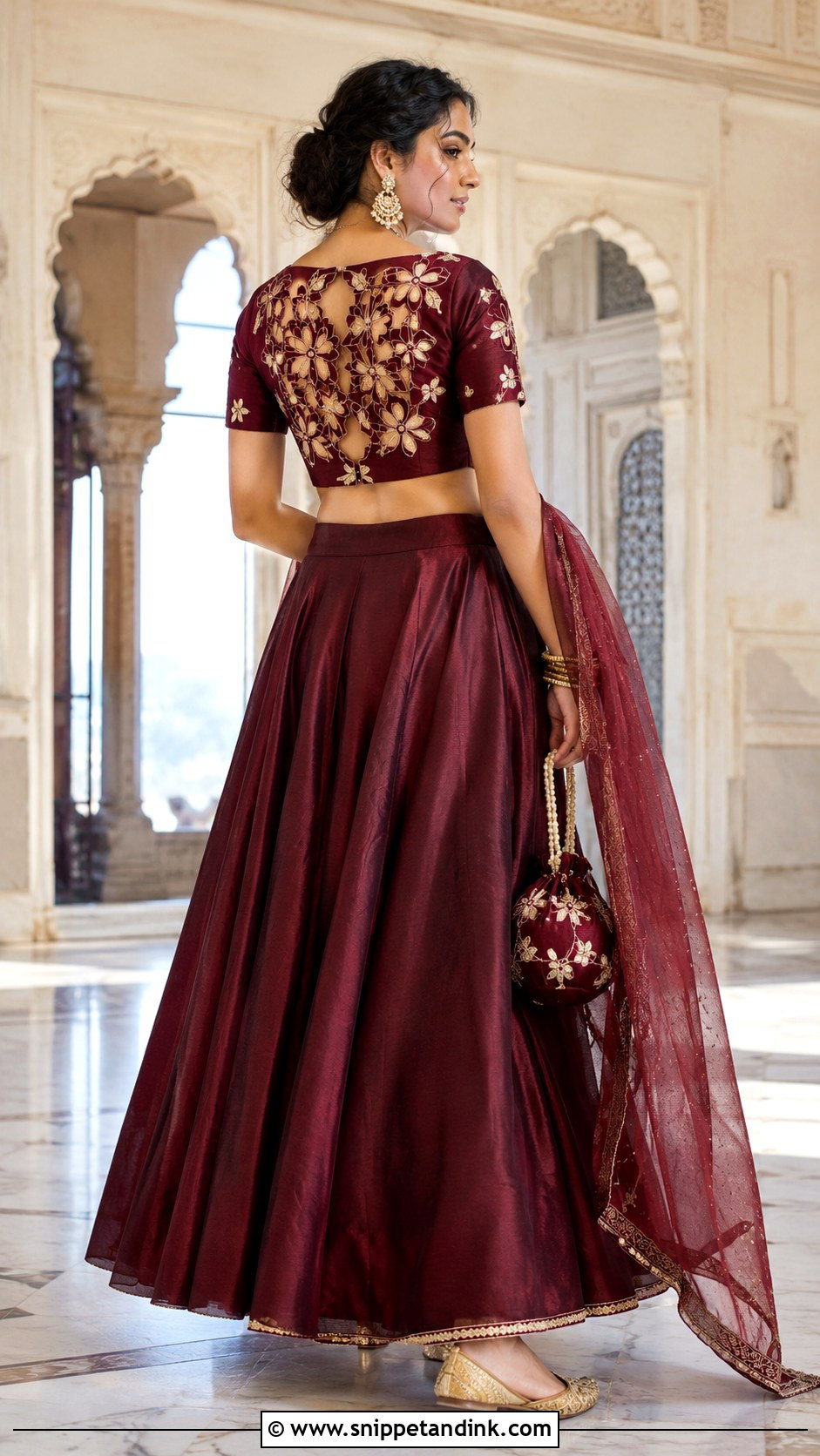 Cutwork Back Wedding Blouse With Silk Lehenga - Snippet and Ink - 20 Wedding Blouse Designs