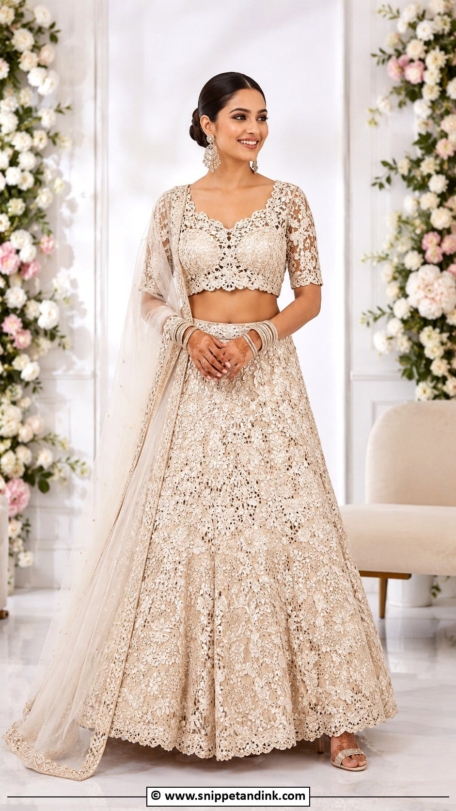 Cutwork Bridal Blouse With Lehenga - Snippet and Ink - 30 Bride Blouse Designs