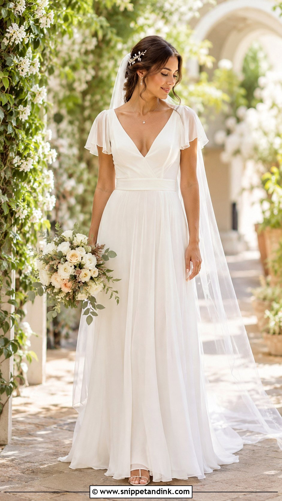 Dainty Flutter Sleeve Wedding Dress - Snippet and Ink - 30 Dainty Wedding Dress Ideas