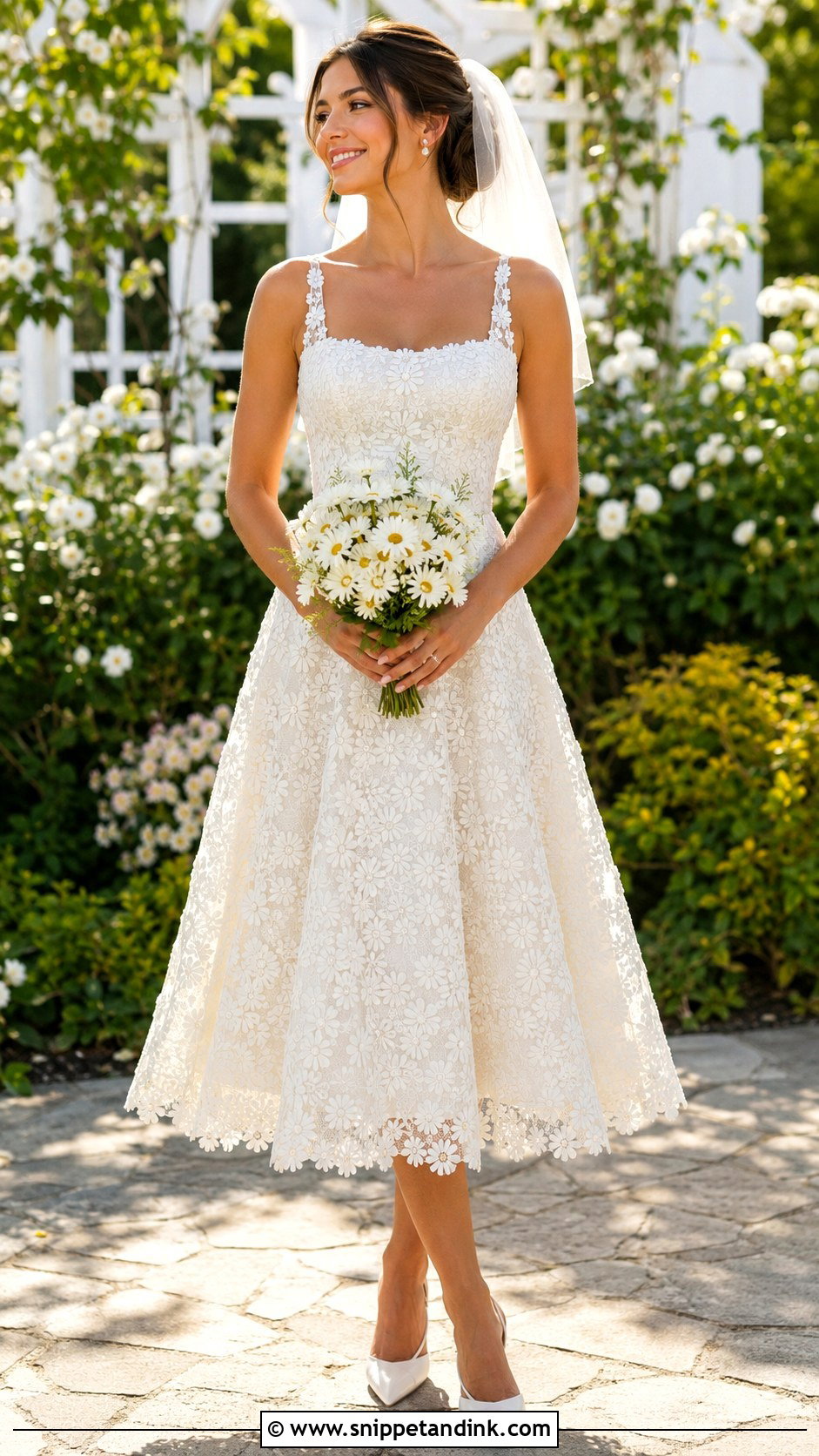 Daisy Lace Tea Length Wedding Dress - Snippet and Ink - 20 Nature Inspired Wedding Dress Ideas