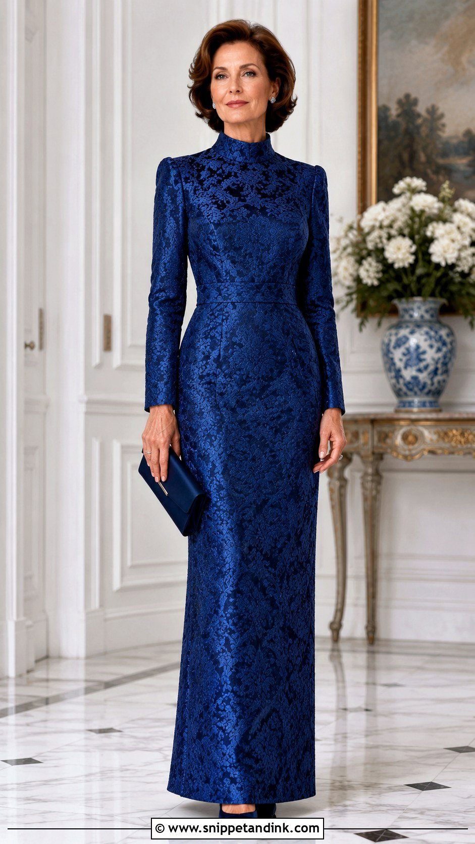 Damask High Neck Fitted Gown - Snippet and Ink - 20 Fitted Gown Styles for Materials
