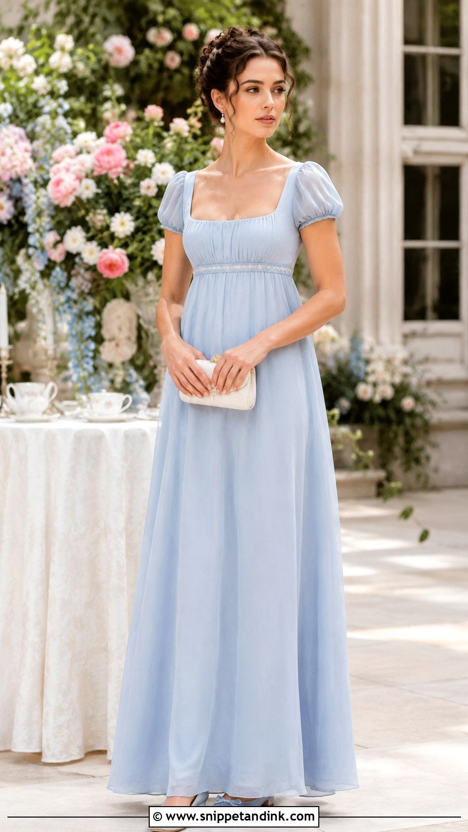 Daphne Bridgerton Blue Empire Waist Dress - Snippet and Ink - 25 Daphne Bridgerton Dress Ideas