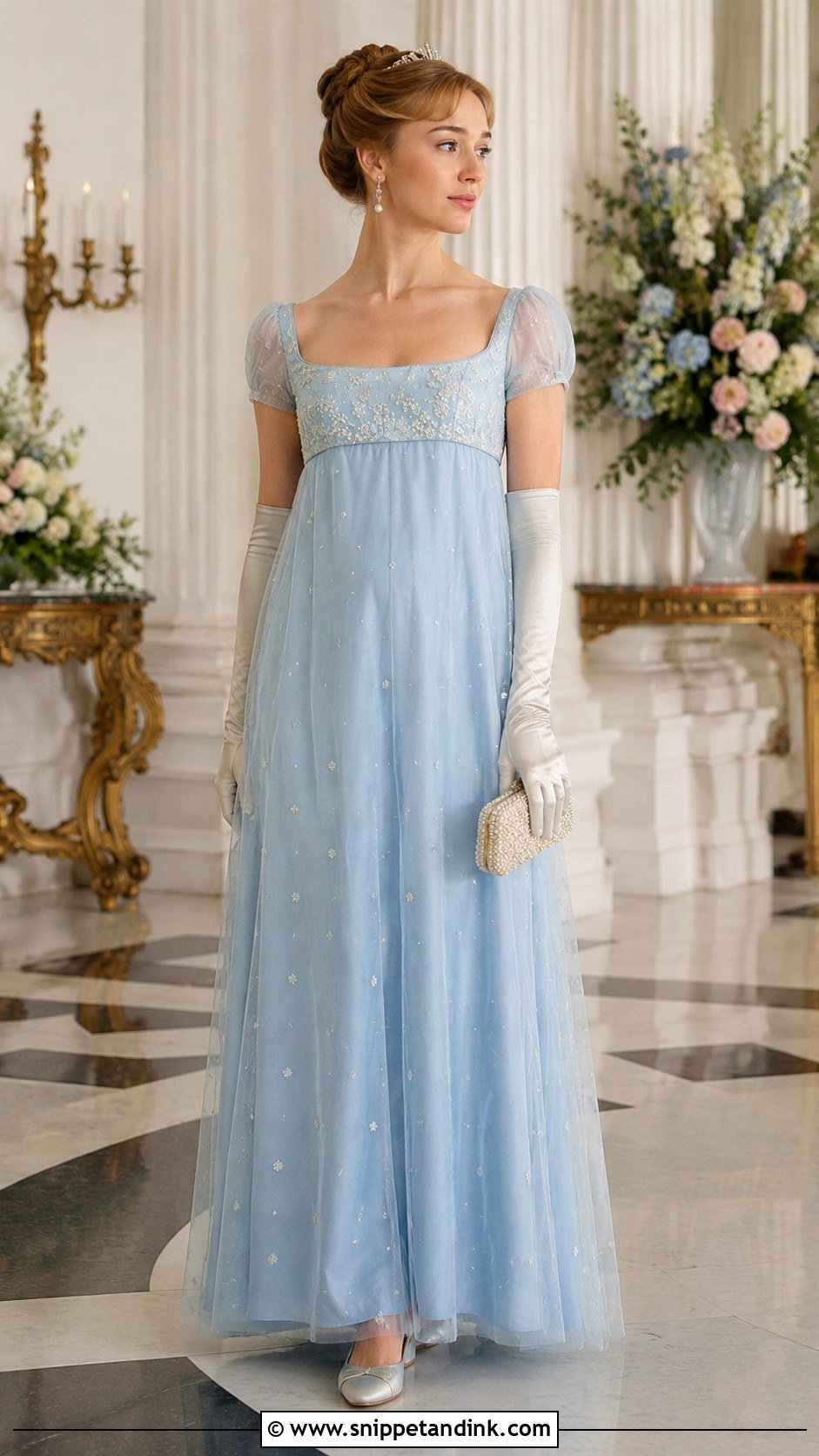 Daphne Bridgerton Blue Gown With Gloves - Snippet and Ink - 25 Daphne Bridgerton Dress Ideas