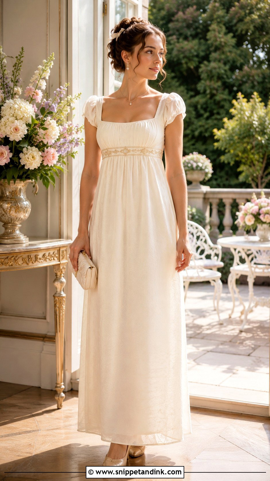 Daphne Bridgerton Ivory Empire Waist Dress - Snippet and Ink - 25 Daphne Bridgerton Dress Ideas