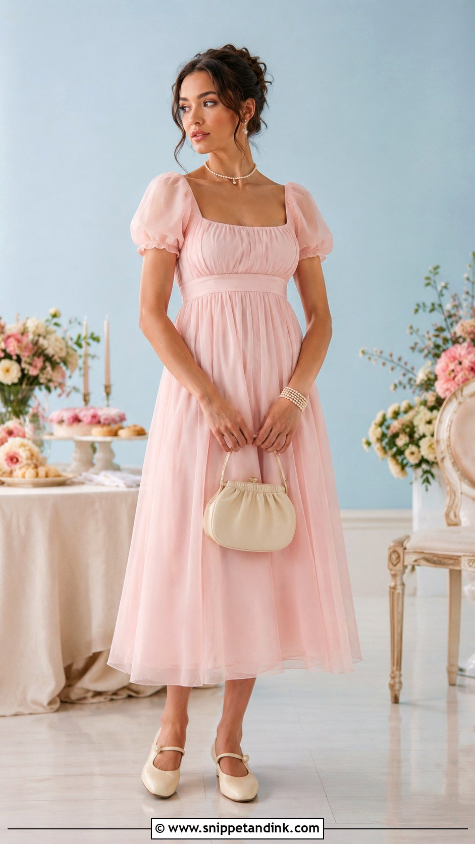 Daphne Bridgerton Pink Puff Sleeve Dress - Snippet and Ink - 25 Daphne Bridgerton Dress Ideas
