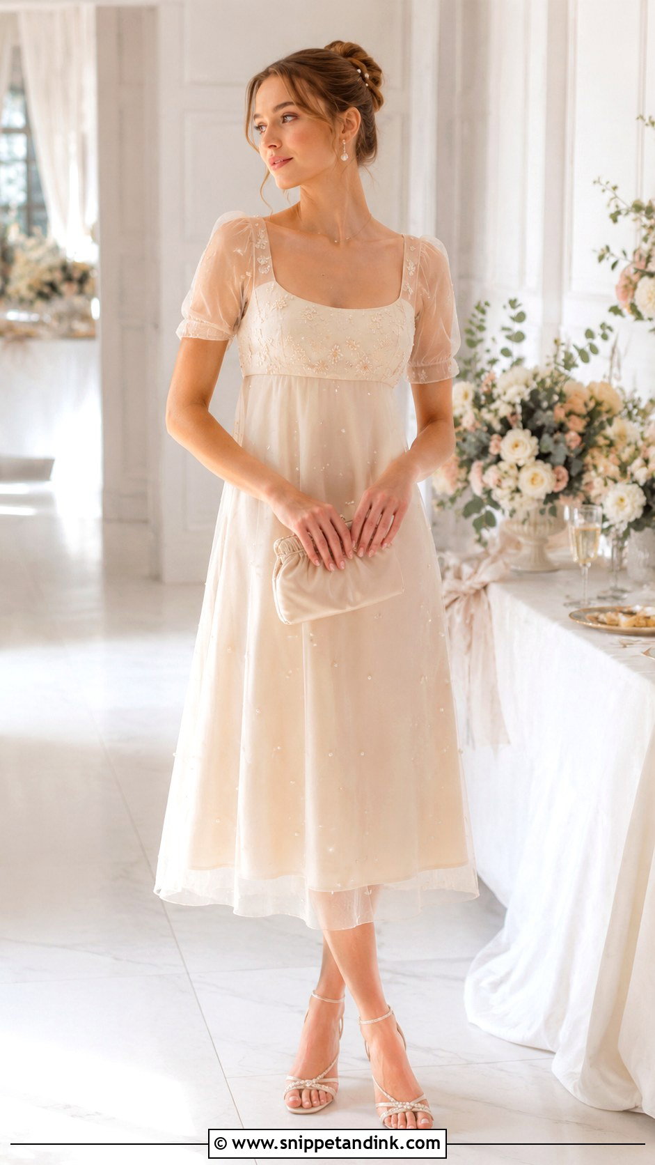 Daphne Bridgerton Sheer Sleeve Dress - Snippet and Ink - 25 Daphne Bridgerton Dress Ideas