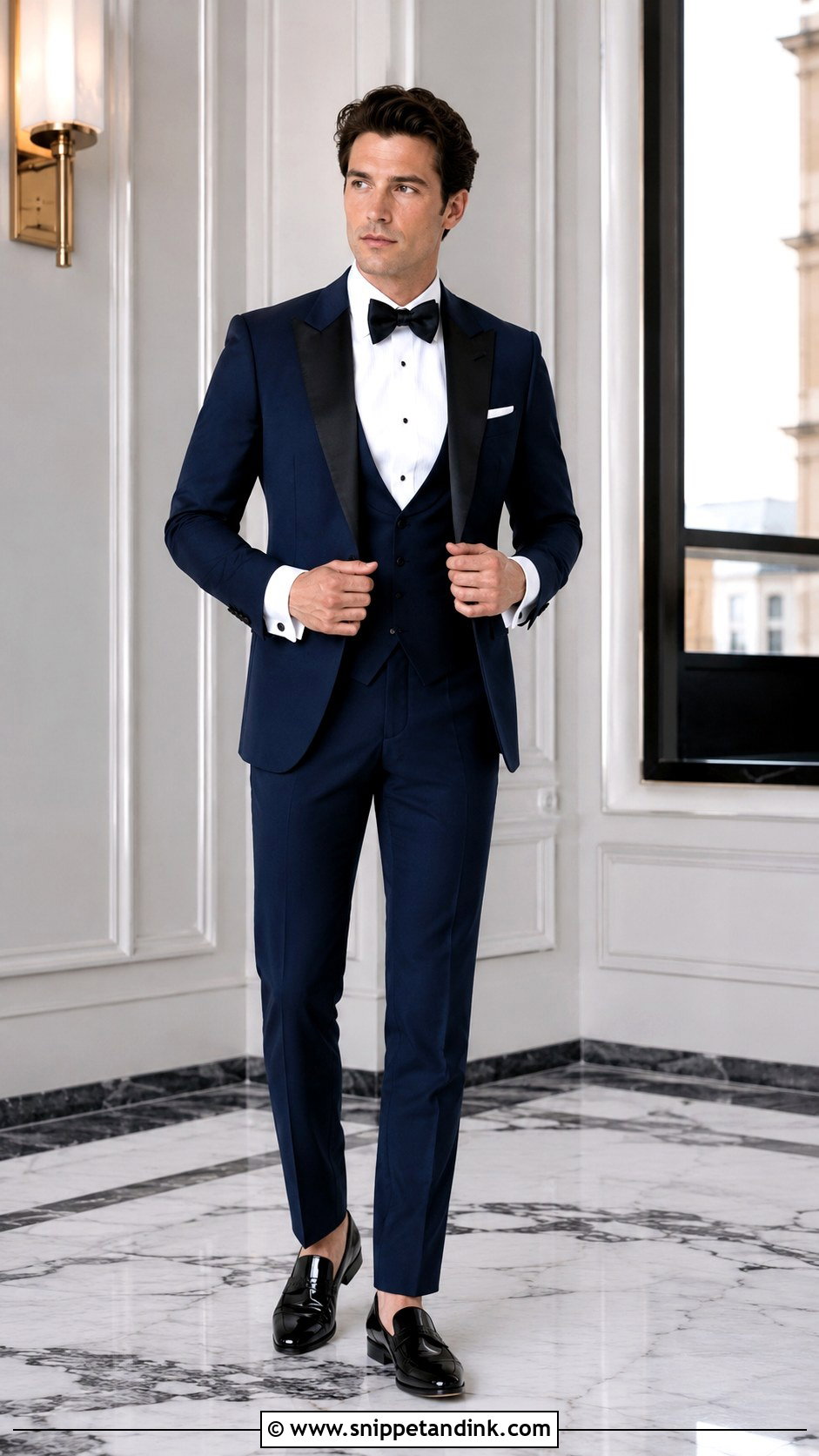 Dark Blue Peak Lapel Tuxedo - Snippet and Ink - 20 Dark Blue Tuxedo Wedding Ideas