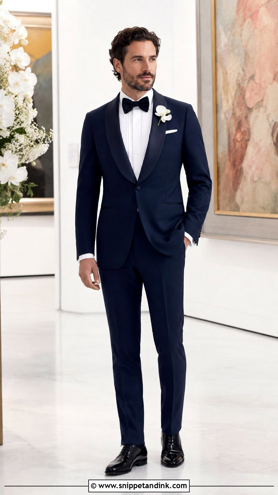 Dark Blue Shawl Lapel Tuxedo - Snippet and Ink - 20 Dark Blue Tuxedo Wedding Ideas