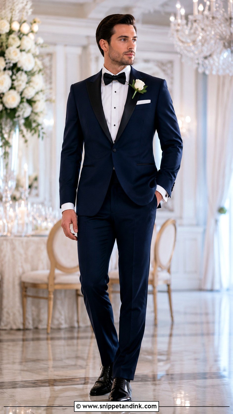 Dark Blue Tuxedo With Black Bow Tie - Snippet and Ink - 20 Dark Blue Tuxedo Wedding Ideas