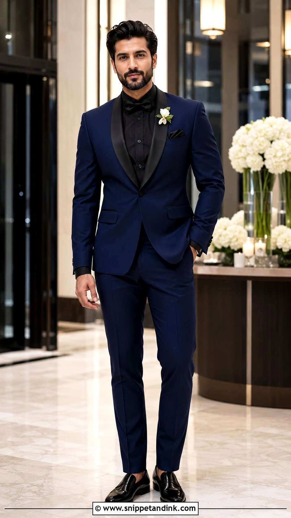 Dark Blue Tuxedo With Black Shirt - Snippet and Ink - 20 Dark Blue Tuxedo Wedding Ideas