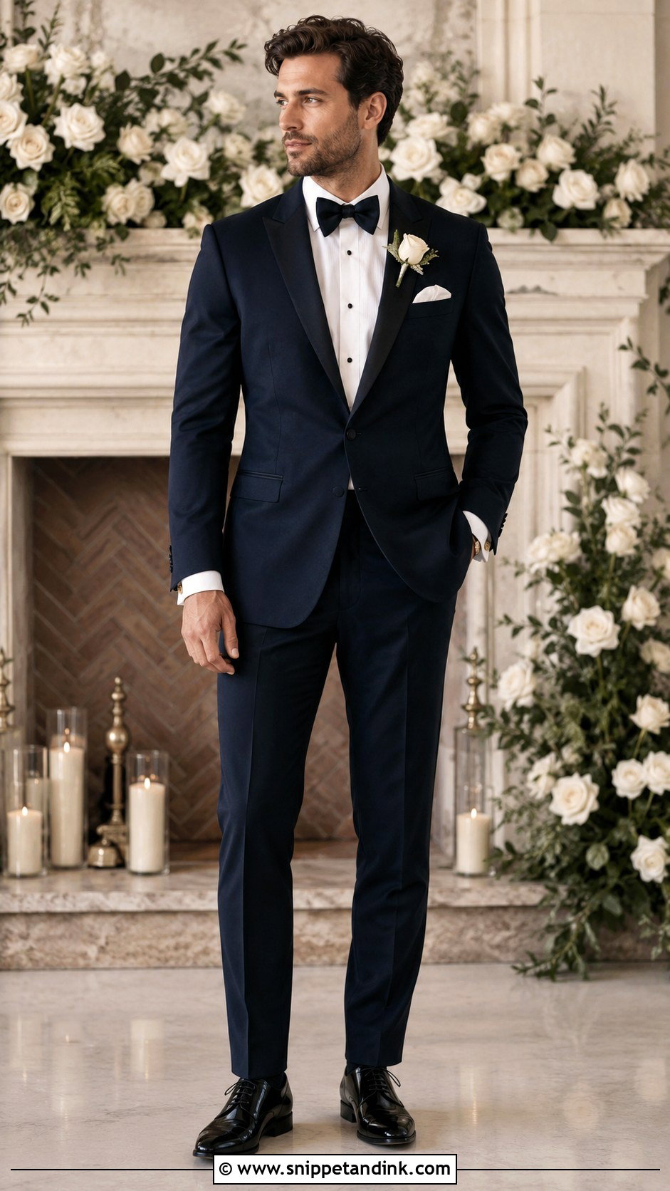 Dark Blue Tuxedo With Ivory Shirt - Snippet and Ink - 20 Dark Blue Tuxedo Wedding Ideas